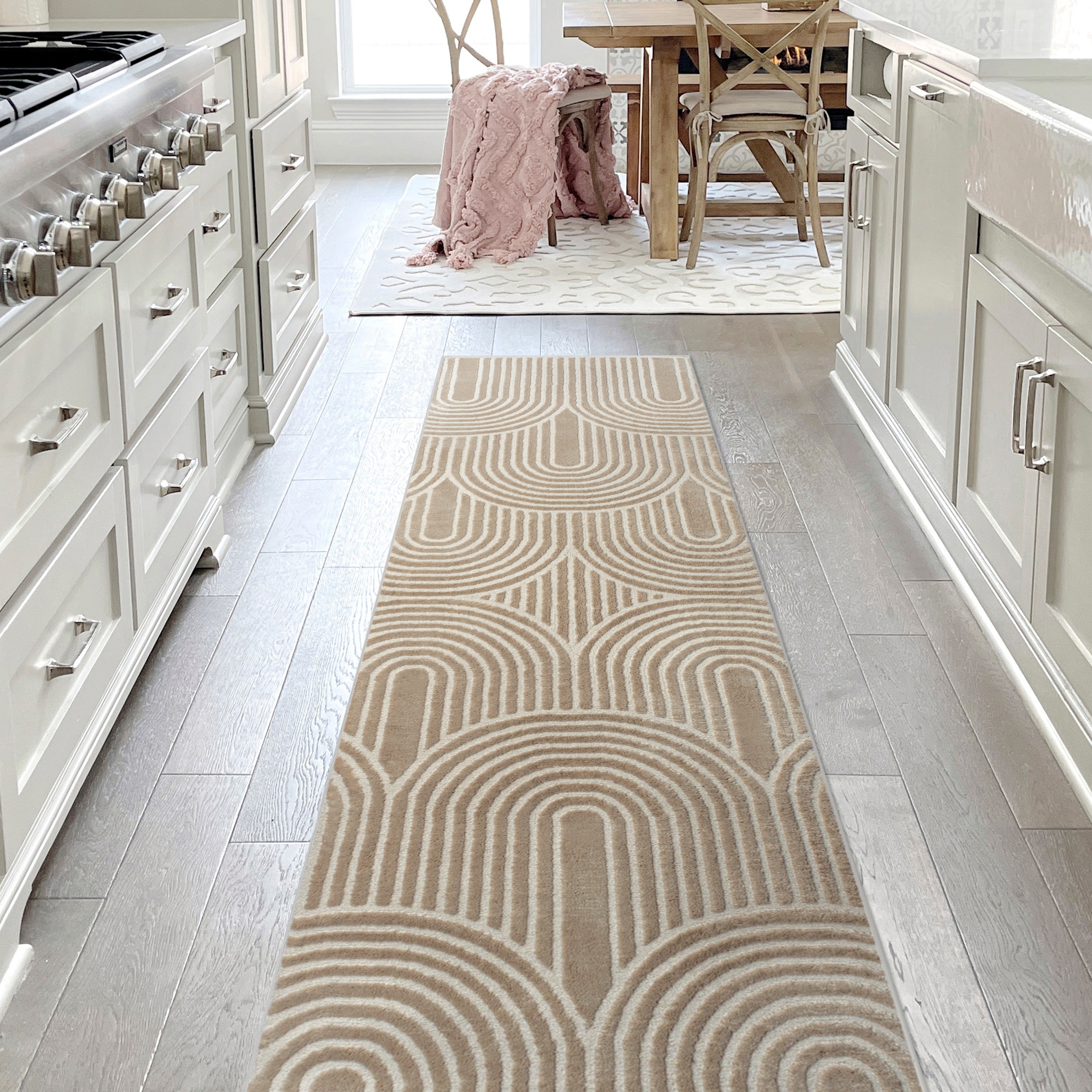 JONATHAN  Y SND100A-28 SANDSTONE Ariana Striped Arches 2 x 8 (ft) Loomed Polyester Beige/Cream Rectangular Indoor/Outdoor Stripe Bohemian/Eclectic Runner rug