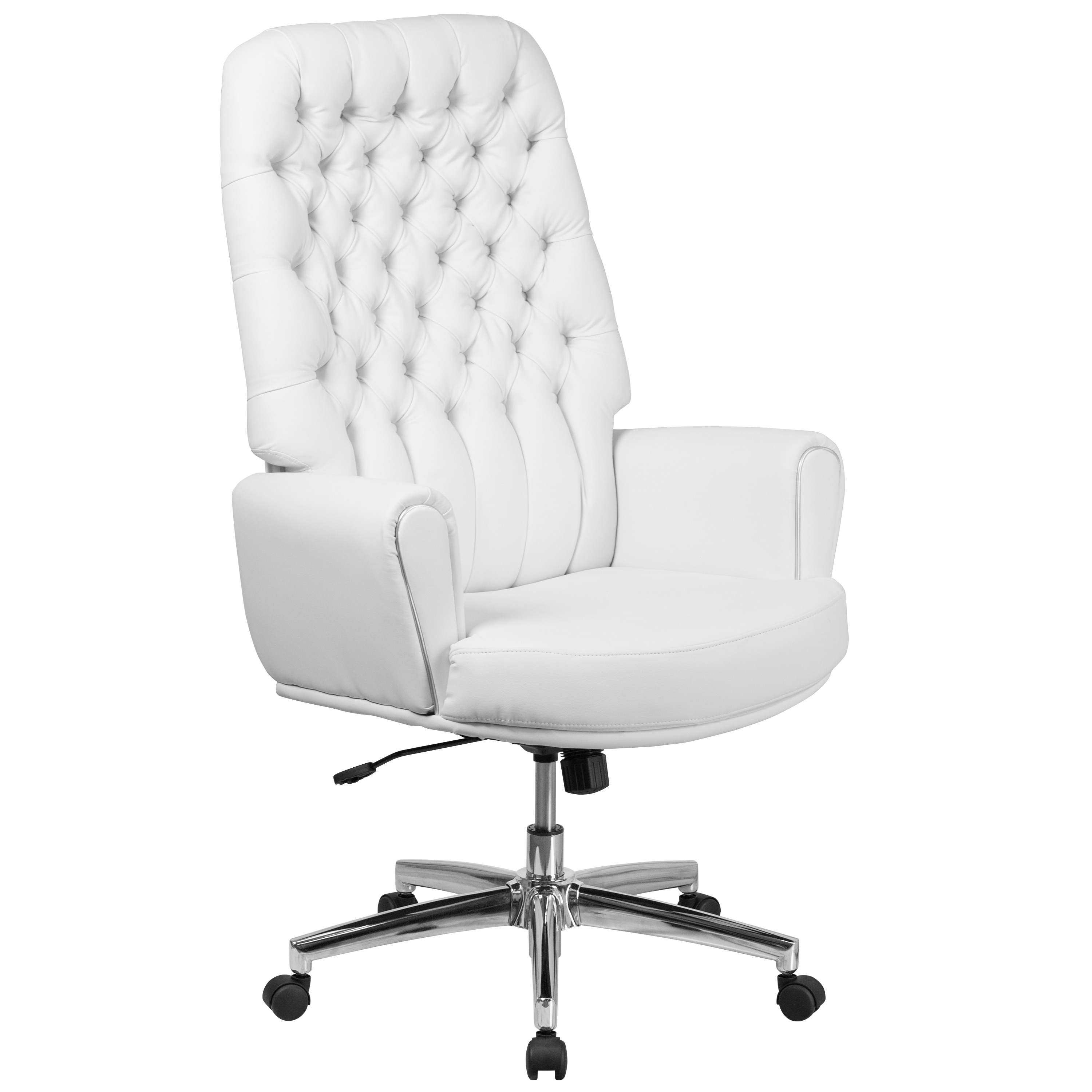 Flash Furniture 889142077824 Rochelle White Traditional Adjustable Height Swivel Faux Leather Executive Chair