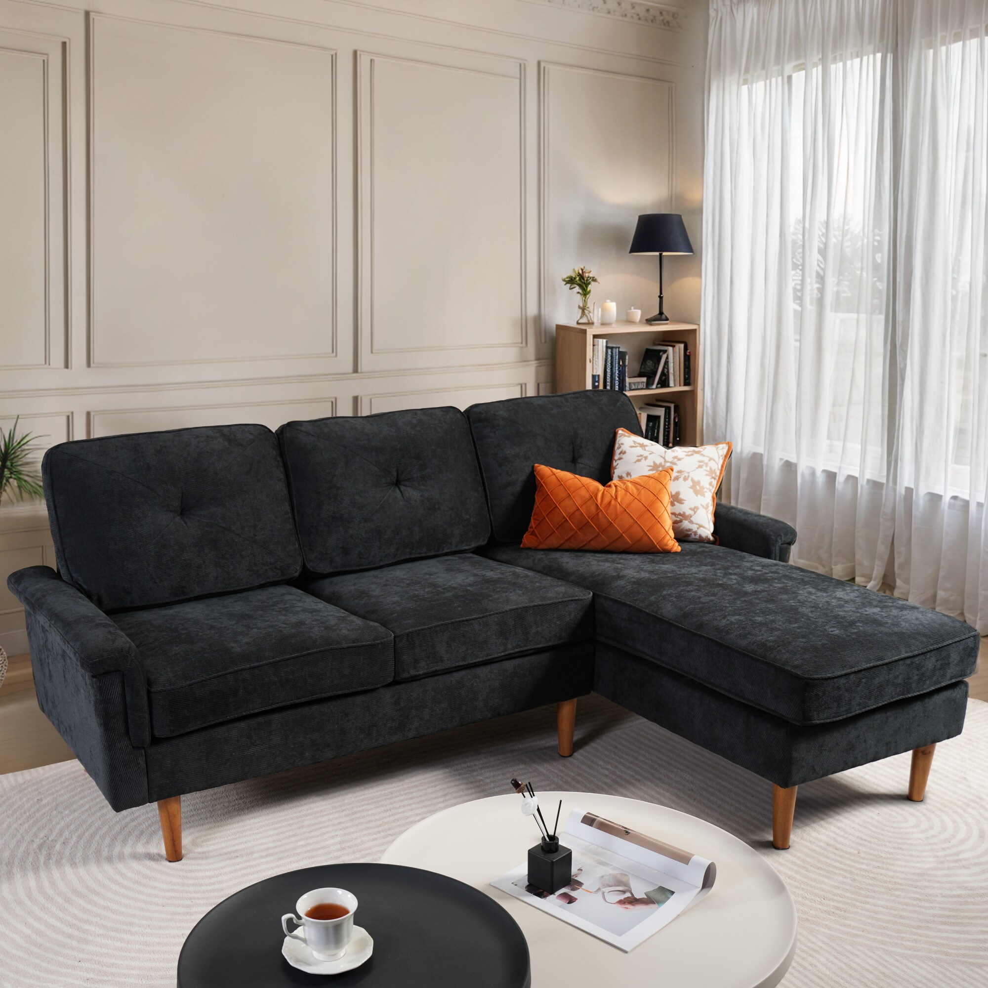 Caodoc L5-NOPR400-4 87-in Modern Black L-Shape sofa for Livingroom Reclining Sofa