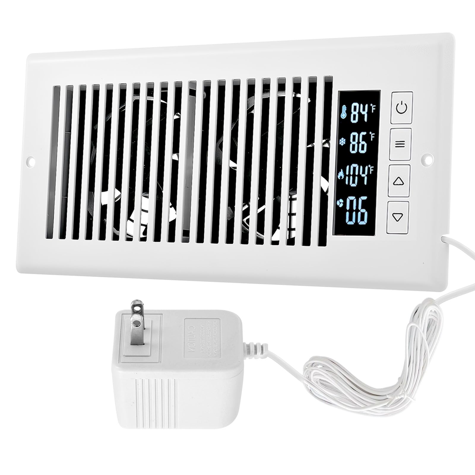 Justincity  Smart Register Booster Fan 4 x 10 Inch with Thermostat Control Adjustable 10 Speed Ultra Quiet AC Air Vent for Room Wall Floor White