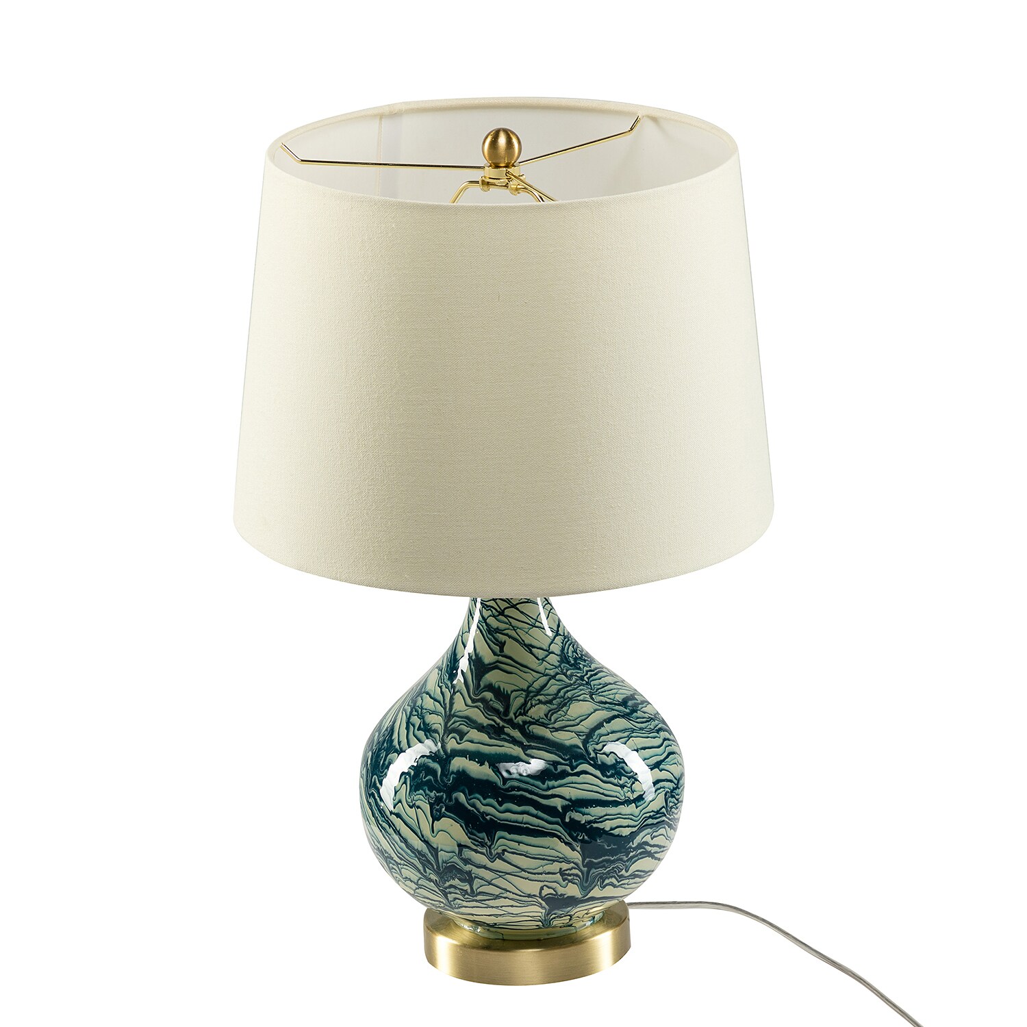 Maincraft D01-1137010 Pelion 20-in Modern LED Bedside Table Lamp with Linen Shade and Glass Base