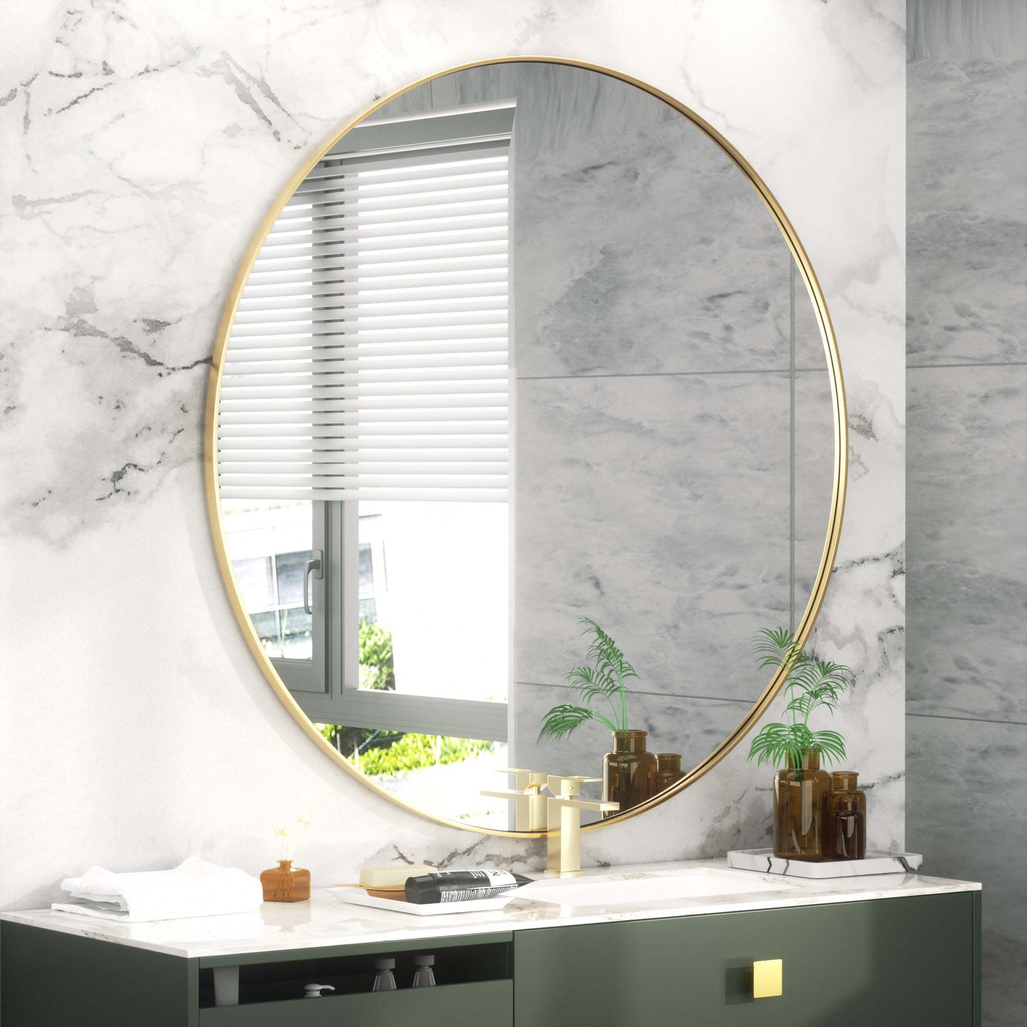Clavie LS-24241-SCGD Bathroom Mirrors Wall Mirrors Accent Mirrors 24-Inches W x 24.0-Inches H Round Brushed Gold Framed Wall Mirror