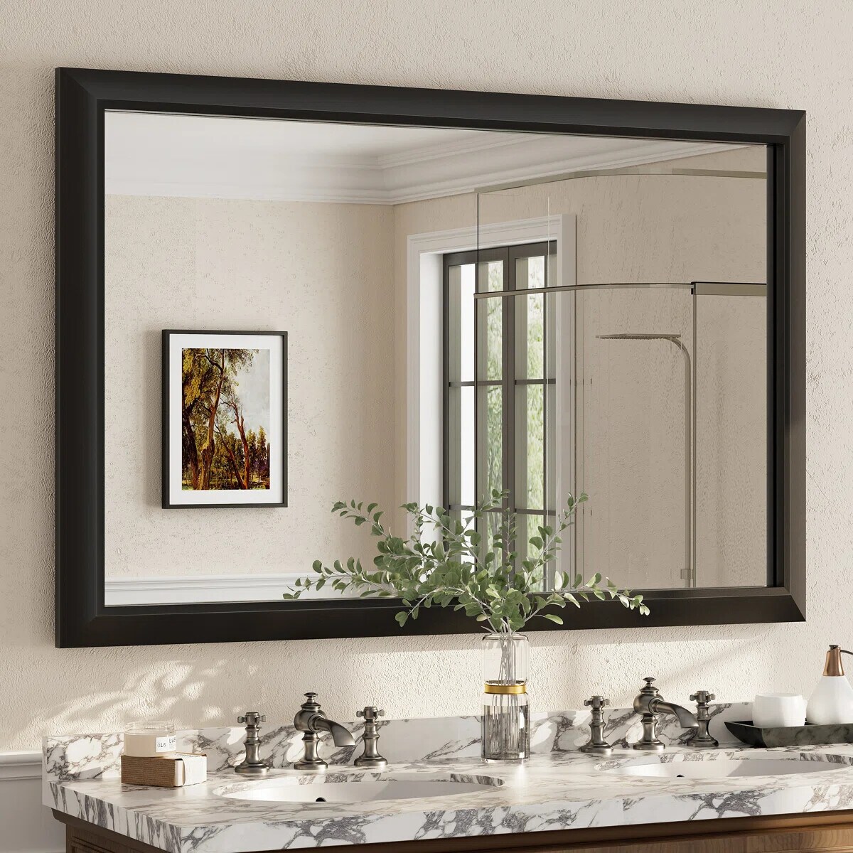 YQP 55x36 Inch Rectangle Thick Metal Framed Bathroom Mirrors with Tempered Glass