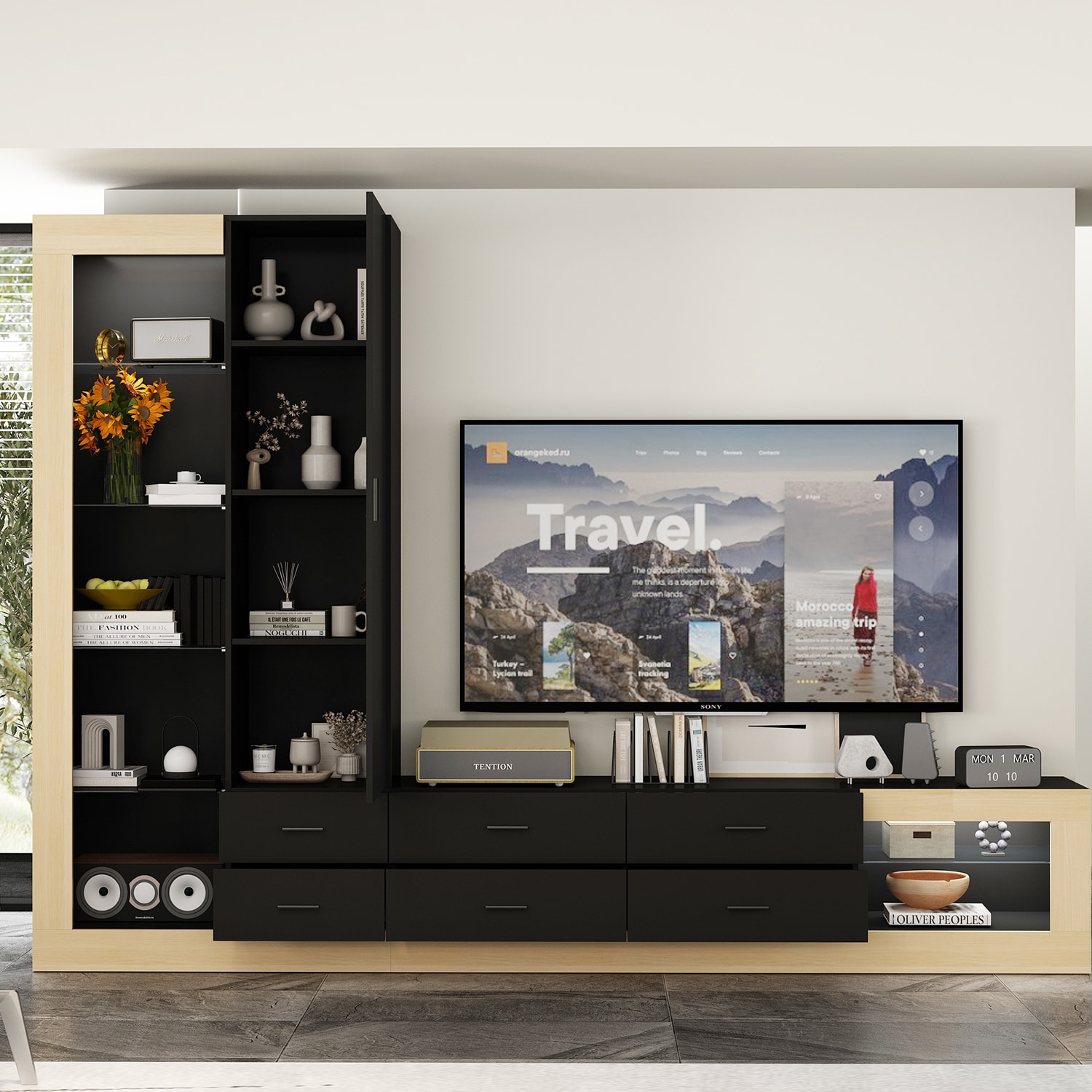 FUFU&GAGA KF180195-01+02 Modern/Contemporary Black TV cabinet Integrated TV Mount ( Accommodates TVs up to 65-in )