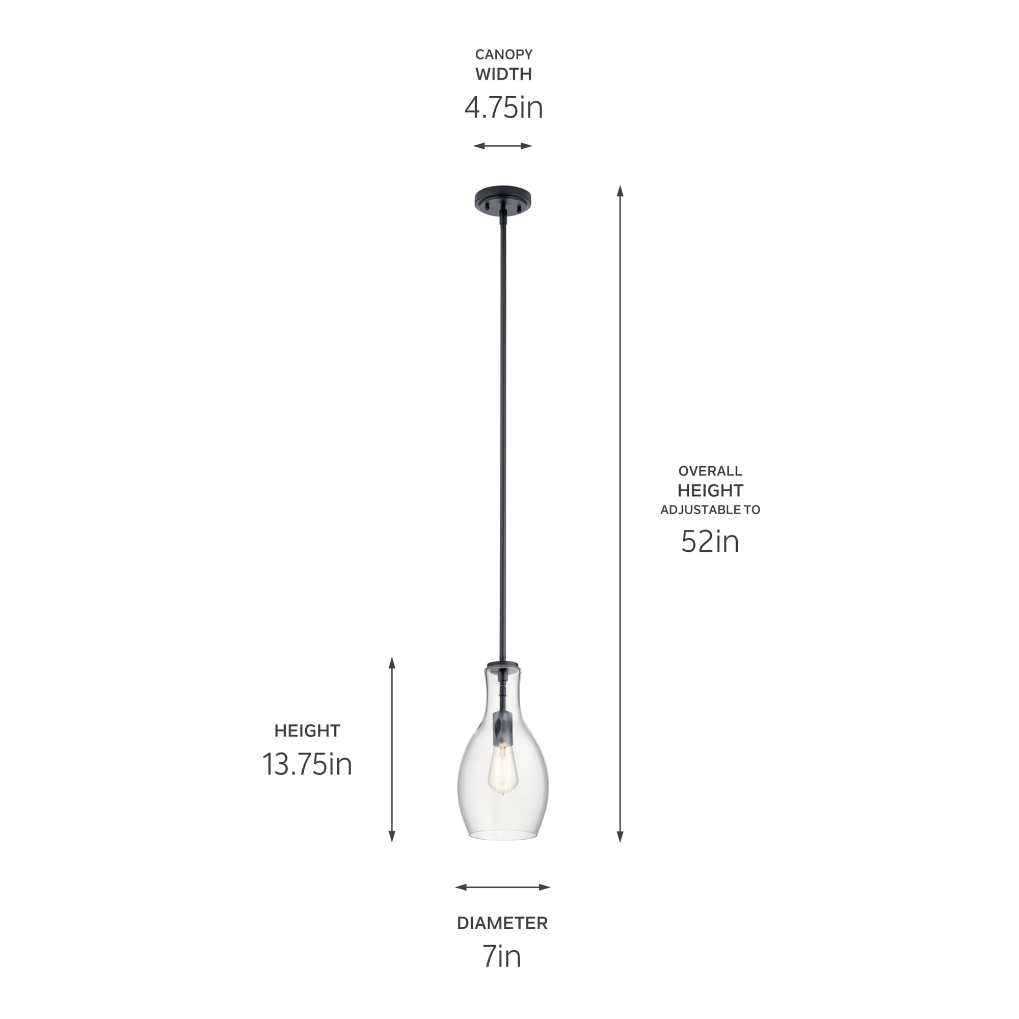 Everly Mini Black Glass Teardrop Pendant Light