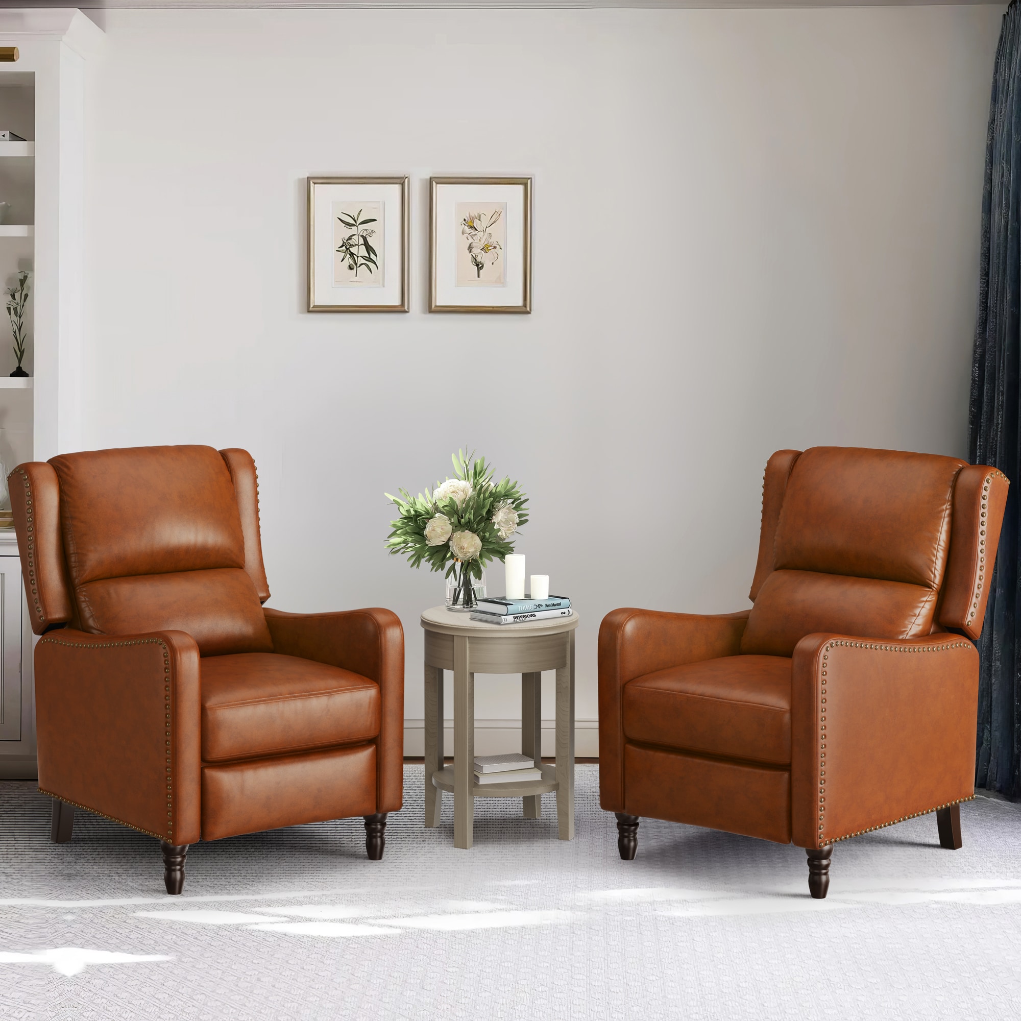 LUE BONA 2BSN-001-01LS Camel Leather Upholstered Tufted Recliner