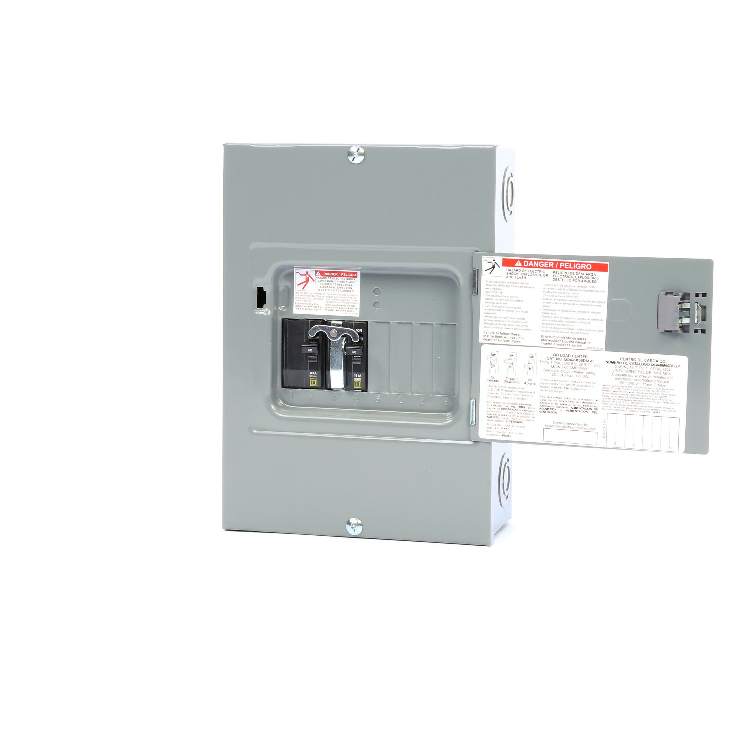 Electrical 8 Circuit Generator Panel Surface QO 60 Amp 4 Space Mount Door Indoor 
