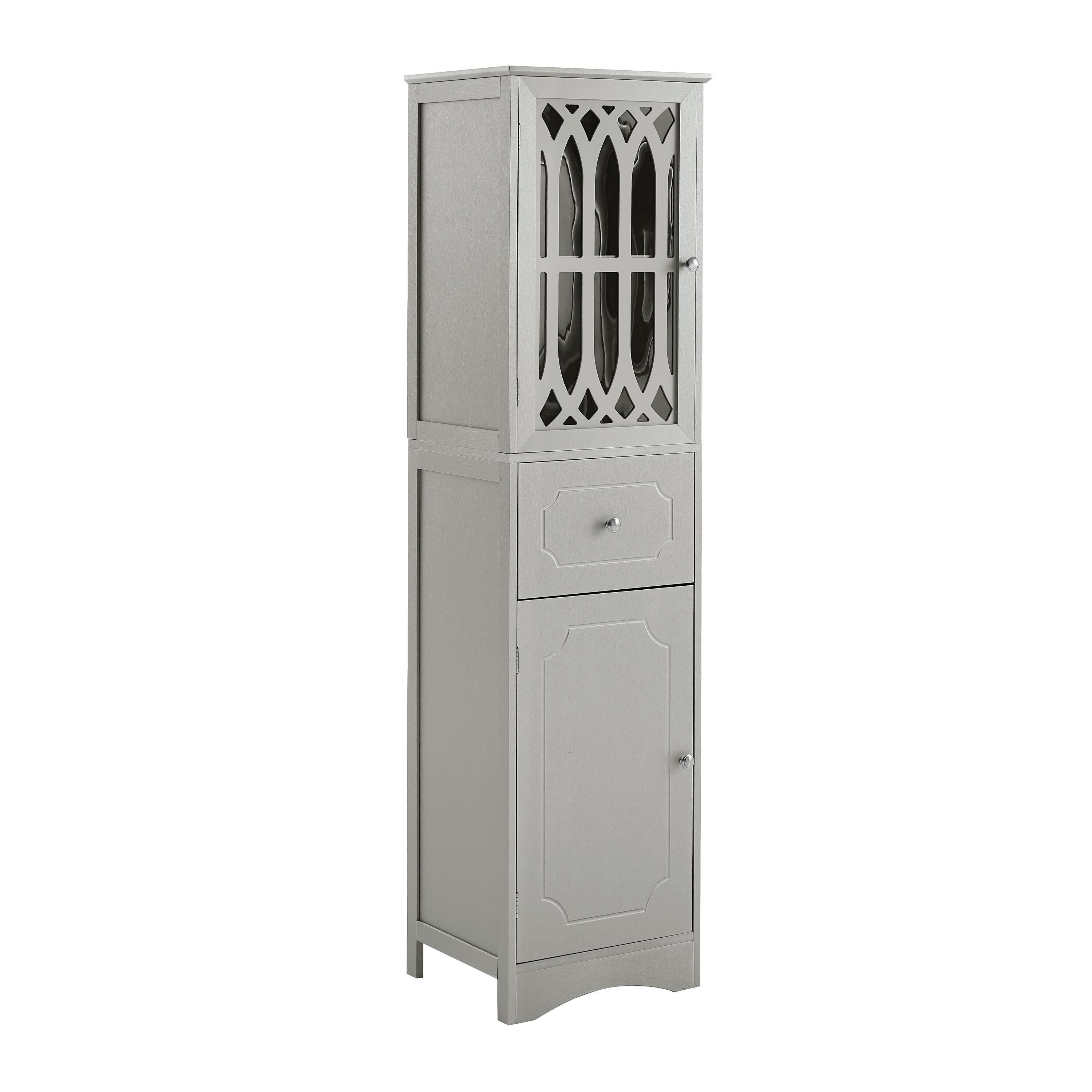 Tatayosi T427AAG Tall Bathroom Cabinet Freestanding Storage Cabinet with Drawer and Doors MDF Board Acrylic Door Adjustable Shelf Grey
