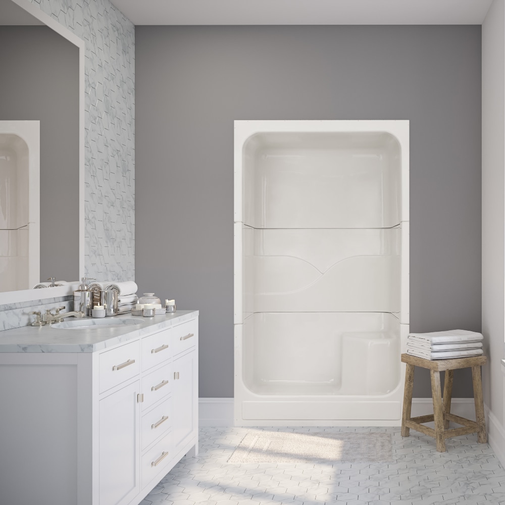 Laurel Mountain A4836SH3PSBR064 Gretna 3 -Piece 48-in W x 36-in L x 90-in H Rectangular Alcove shower kit ( Center Drain) with Integrated Seat Base and Wall Included