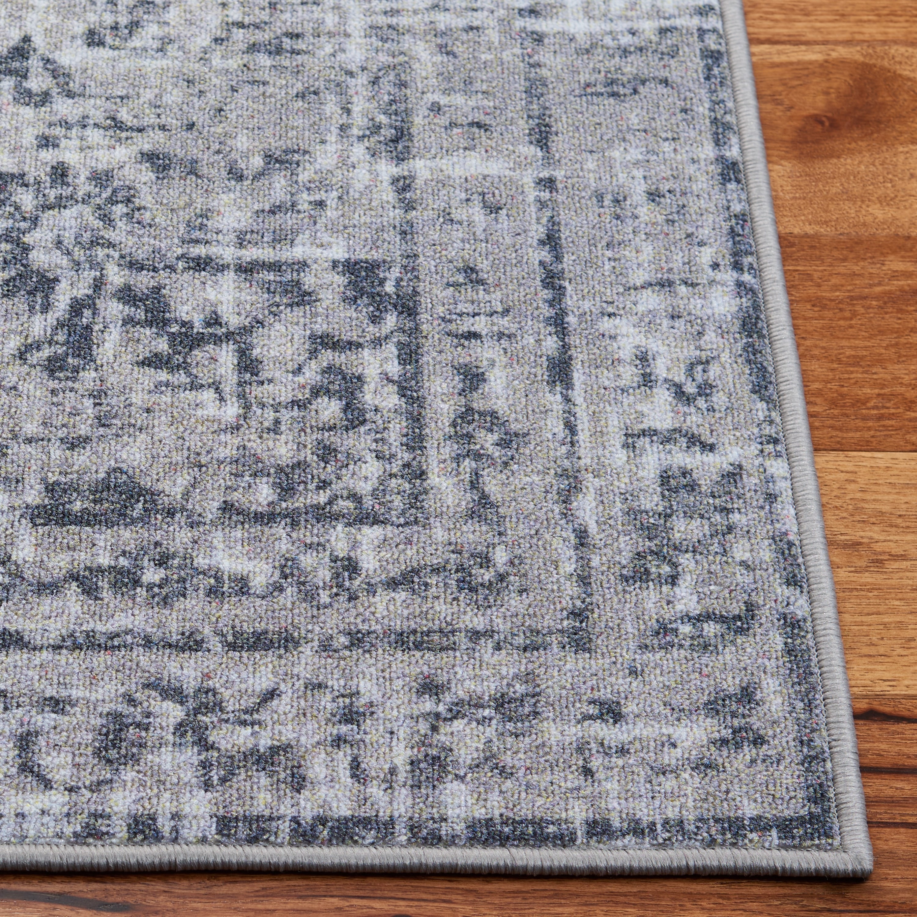 Gray Floral Medallion 4' x 6' Washable Wool Area Rug