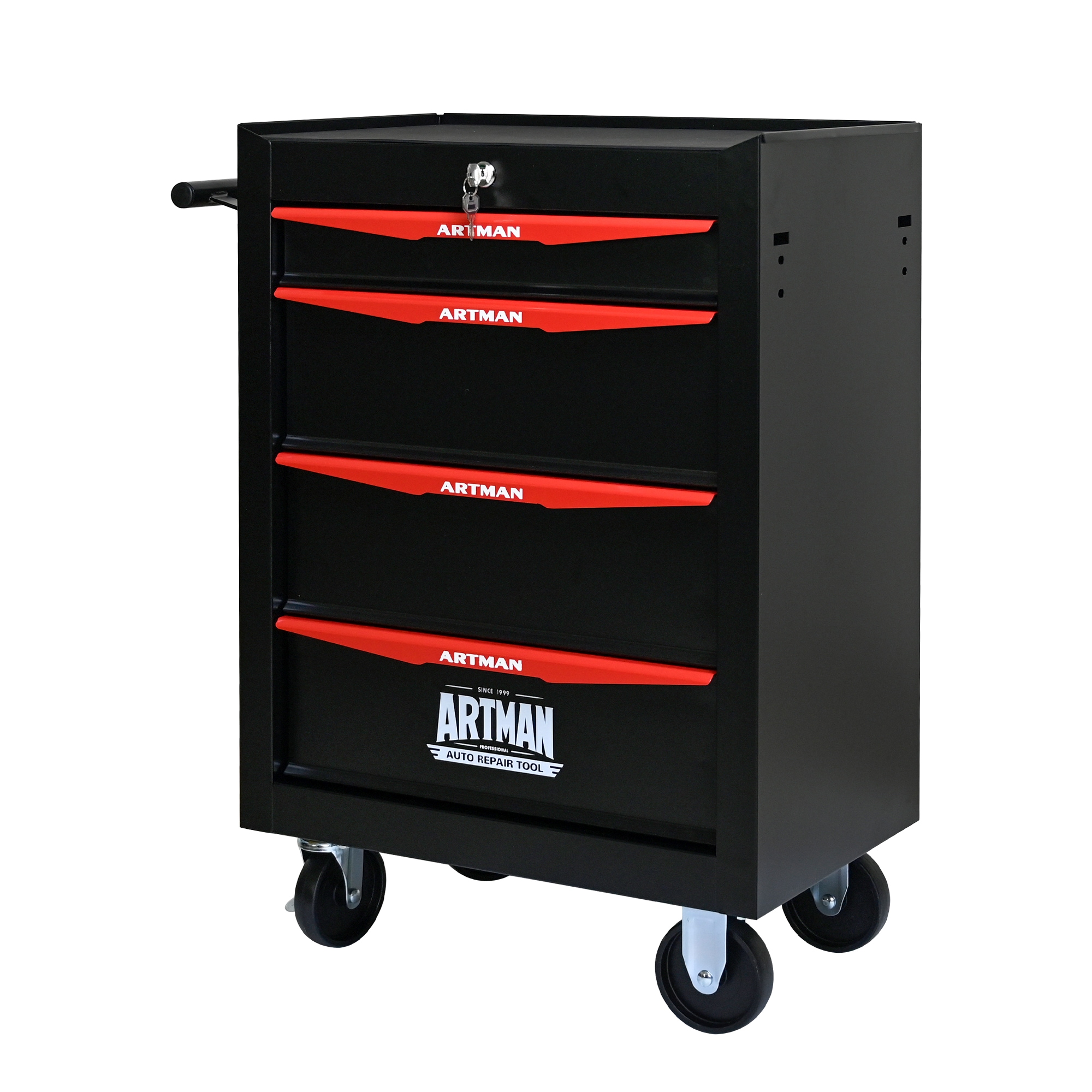 LUCKY ONE 20-in 4-Drawer Steel Rolling Tool Cabinet (Black and Red)