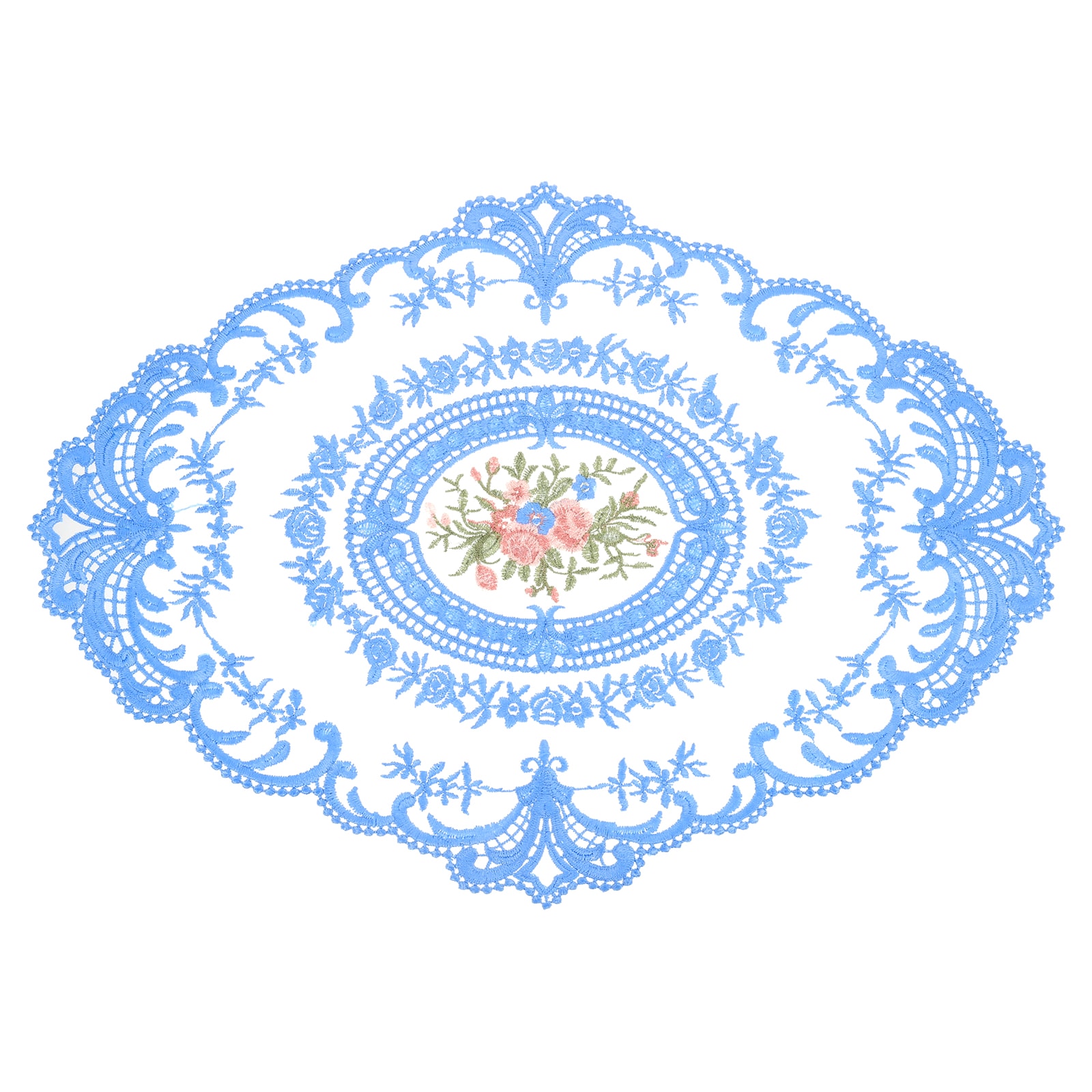 Unique Bargains Retro Lace Placemat 12x16-in Oval Embroidered Table Place Mats French Crochet Doilies Coasters Cup Mat for Home Wedding Blue #S26042300UX5084