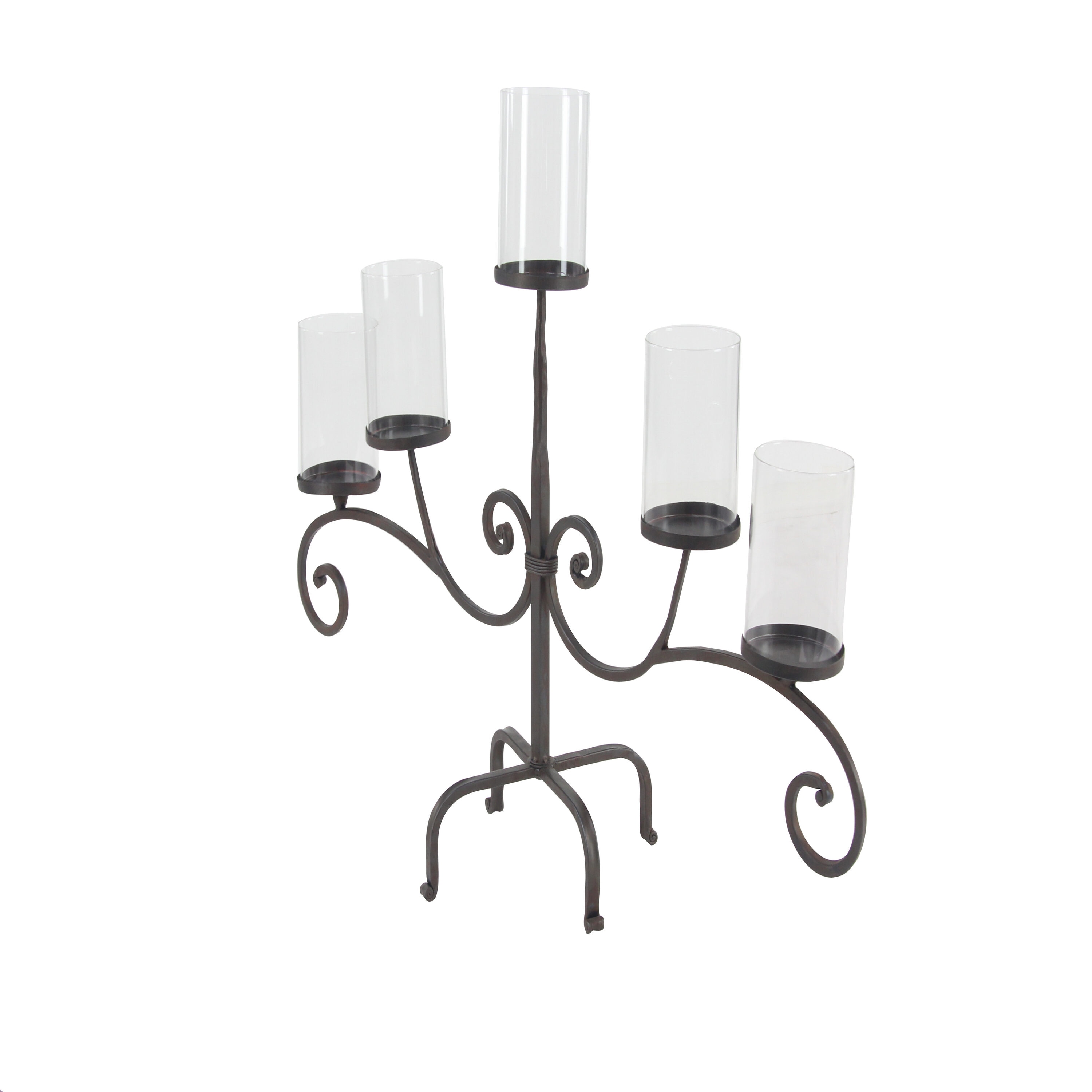 Black Iron 5-Light Candelabra with Glass Shades