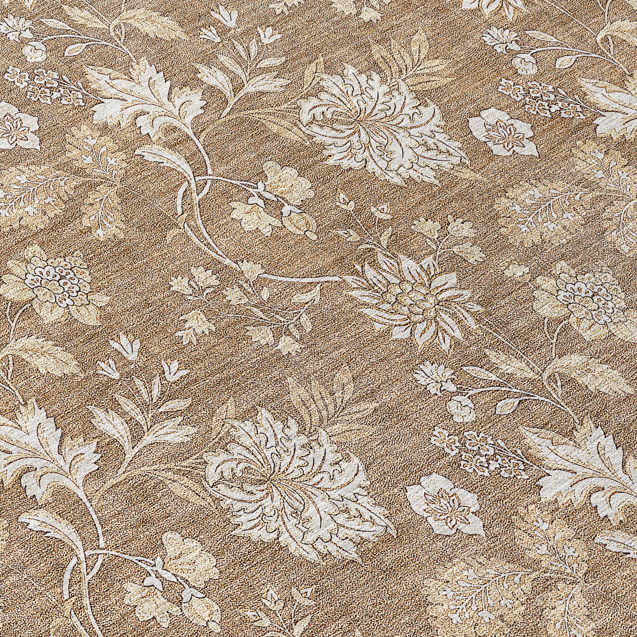 Copper Floral Synthetic 5' x 7' Washable Area Rug