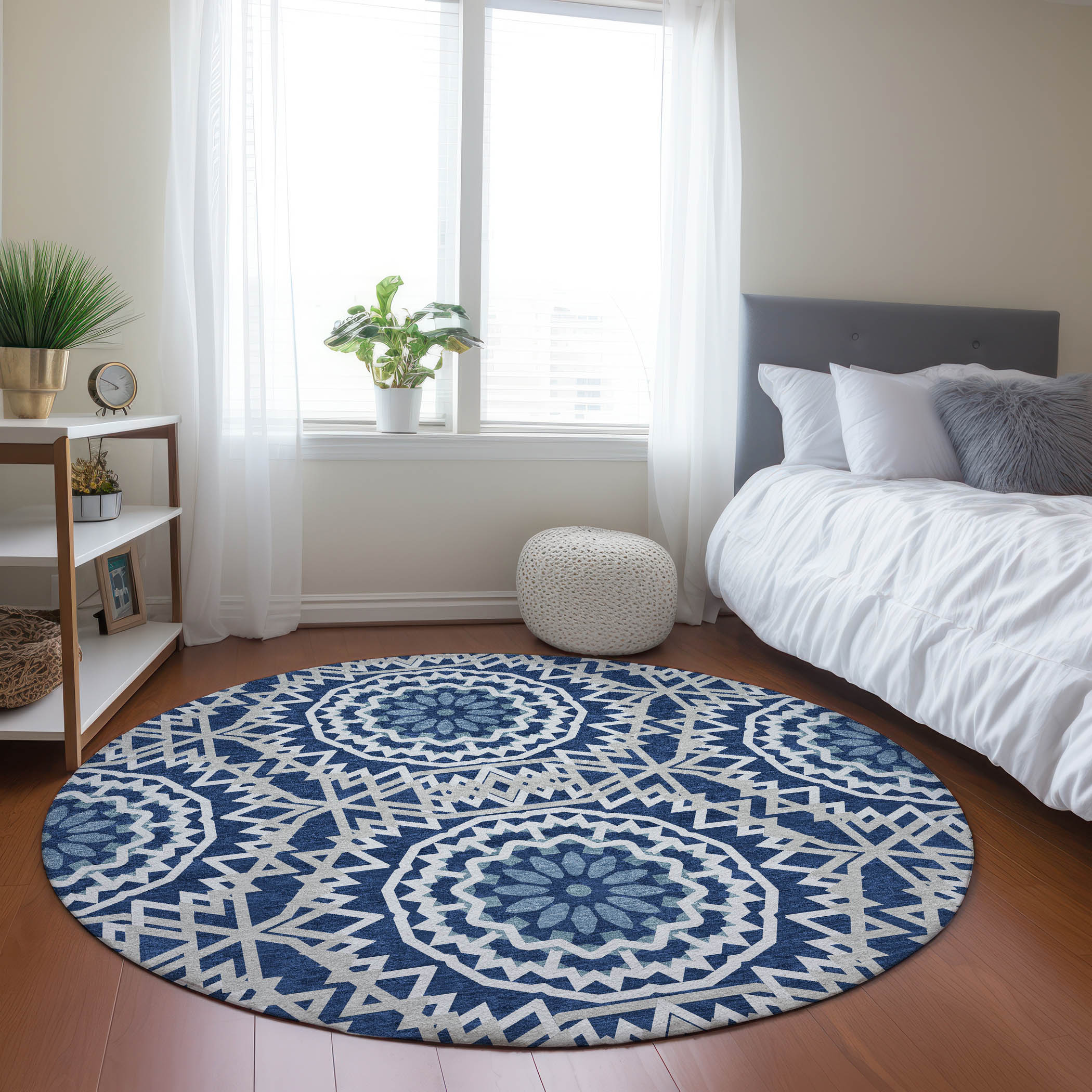 Addison Rugs ACN619NA8RO Chantille ACN619NA 8 x 8 (ft) Polyester Navy Round Indoor/Outdoor Geometric Machine washable Area rug