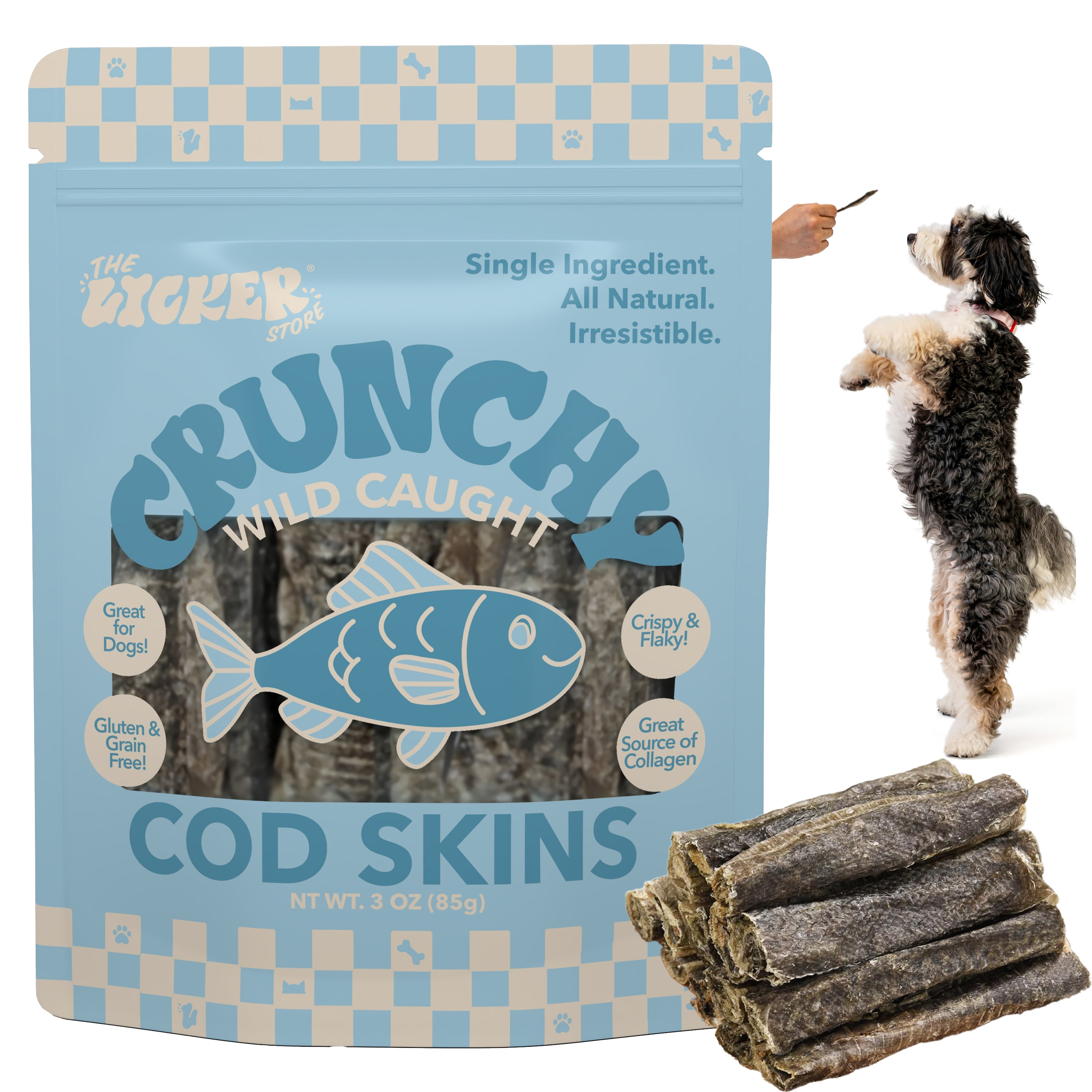 The Licker Store - Gluten and Grain-Free Omega-3 Single Ingredient Crunchy Dried Cod Skin for Dog...