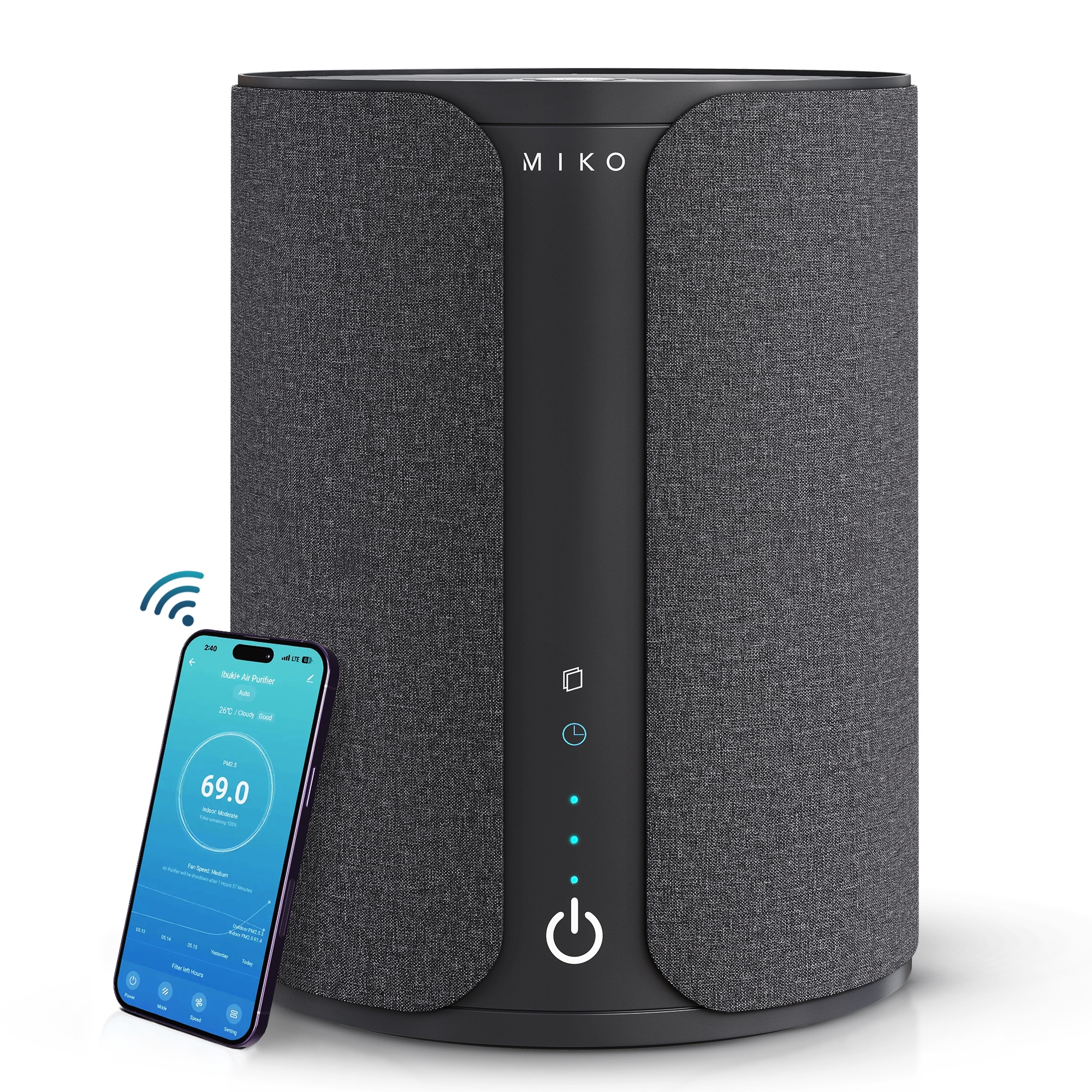 Miko MA-01BB Ibuki 2.0 Smart 5 Speed White True HEPA and Ionizer Air Purifier with App Control and Aroma Tray 925 sqft Coverage