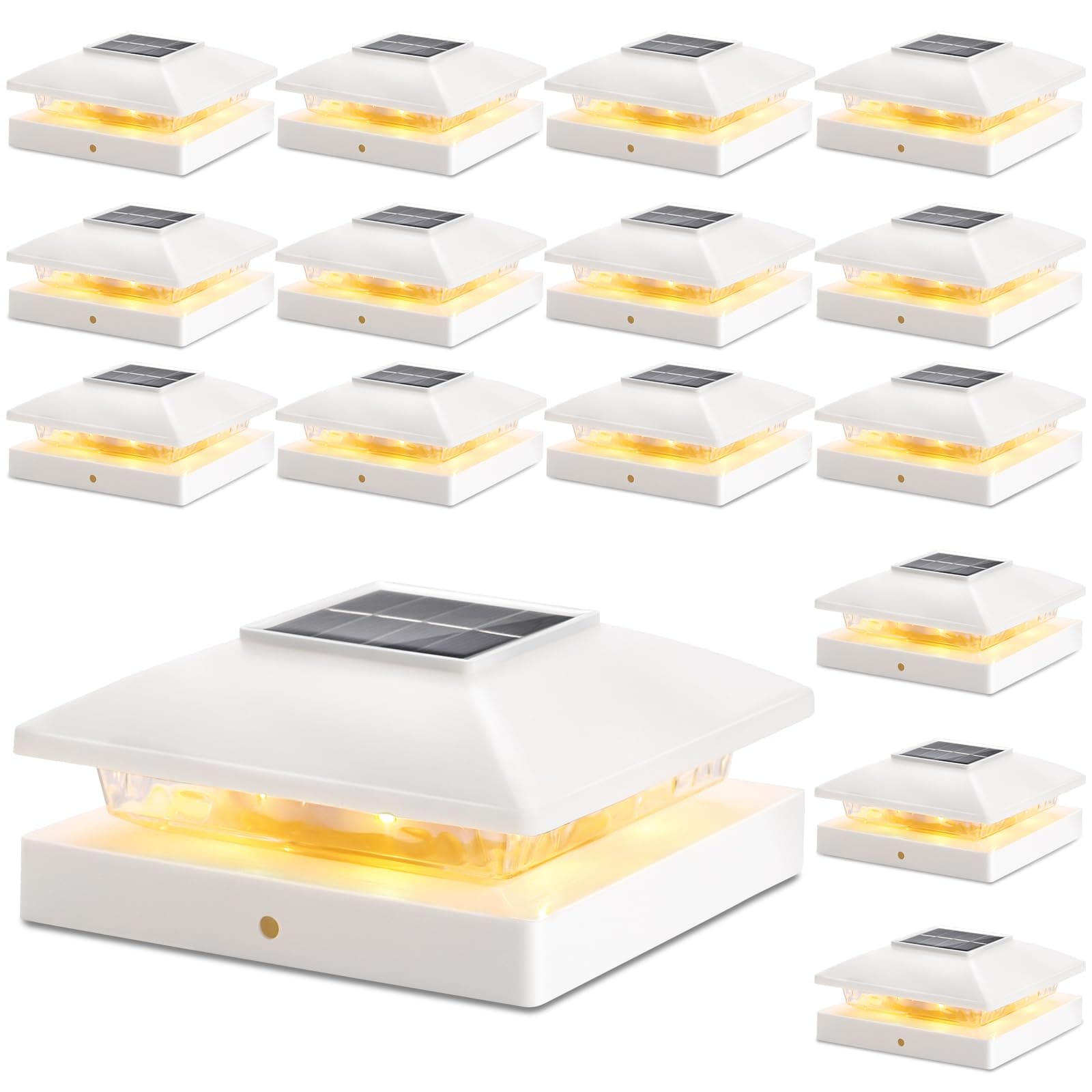 Aoibox  Solar Post Cap Lights 16 Pack for 4x4 Wood or Vinyl Fence Posts Waterproof Warm White LED Deck Post Caps