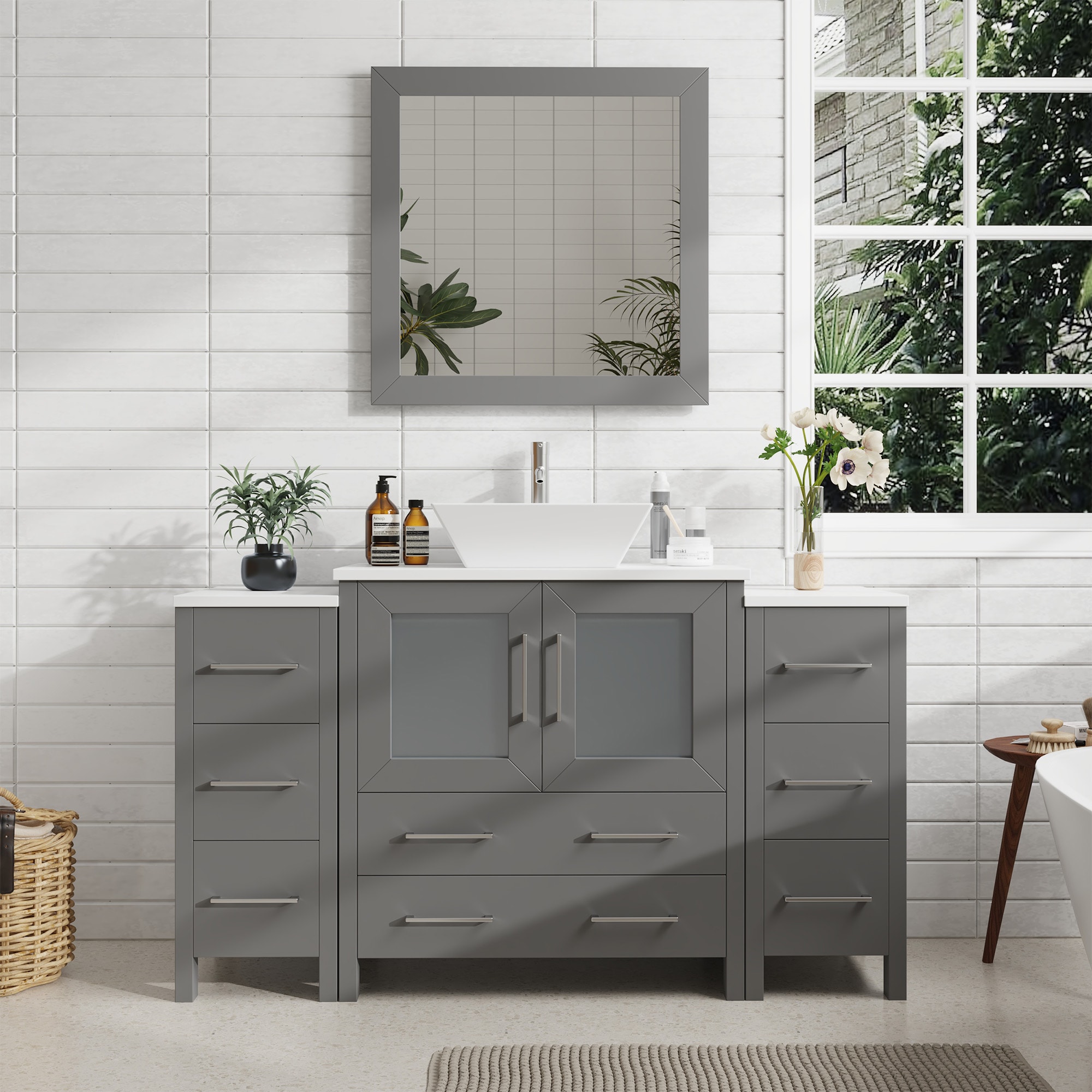 Vanity Art VA3130-54G Ravenna 54-in Grey Single sink Bathroom Vanity with White Engineered marble Top (Mirror Included)