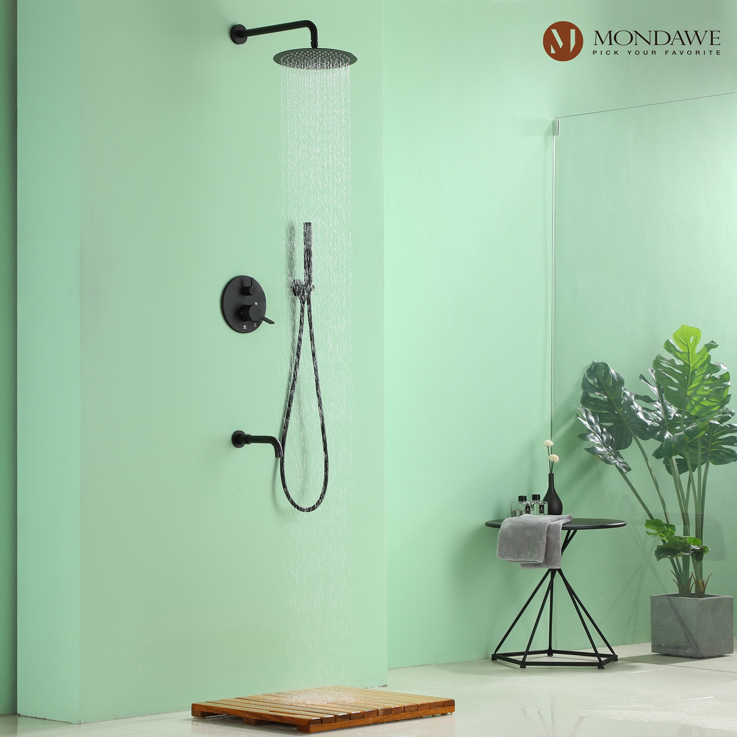 Mondawe Matte Black Built-In Shower Faucet System With 3-way Diverter ...