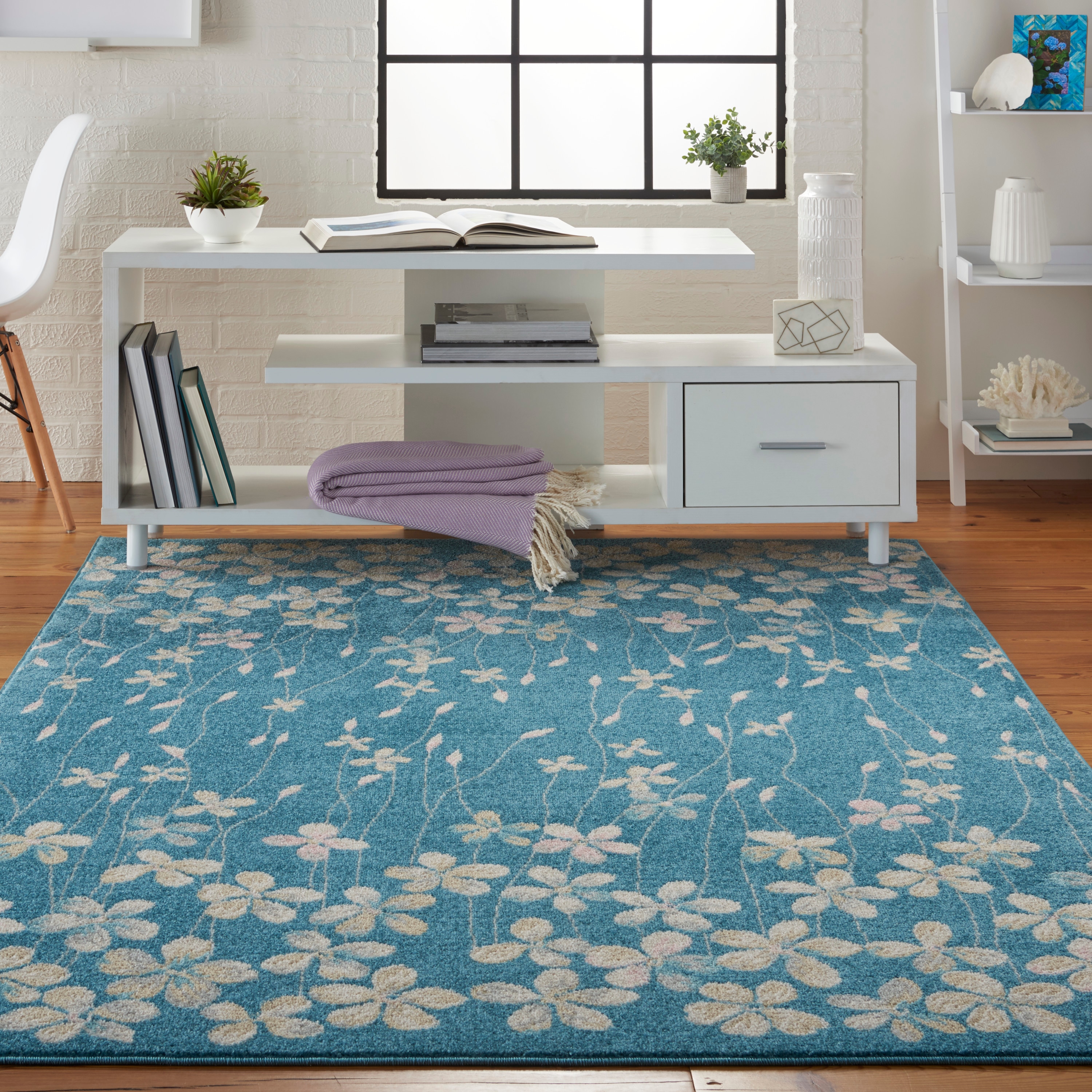 Nourison 99446484918 Tranquil 4 x 6 (ft) Loomed Polypropylene Turquoise Rectangular Indoor Abstract Farmhouse/Cottage Area rug