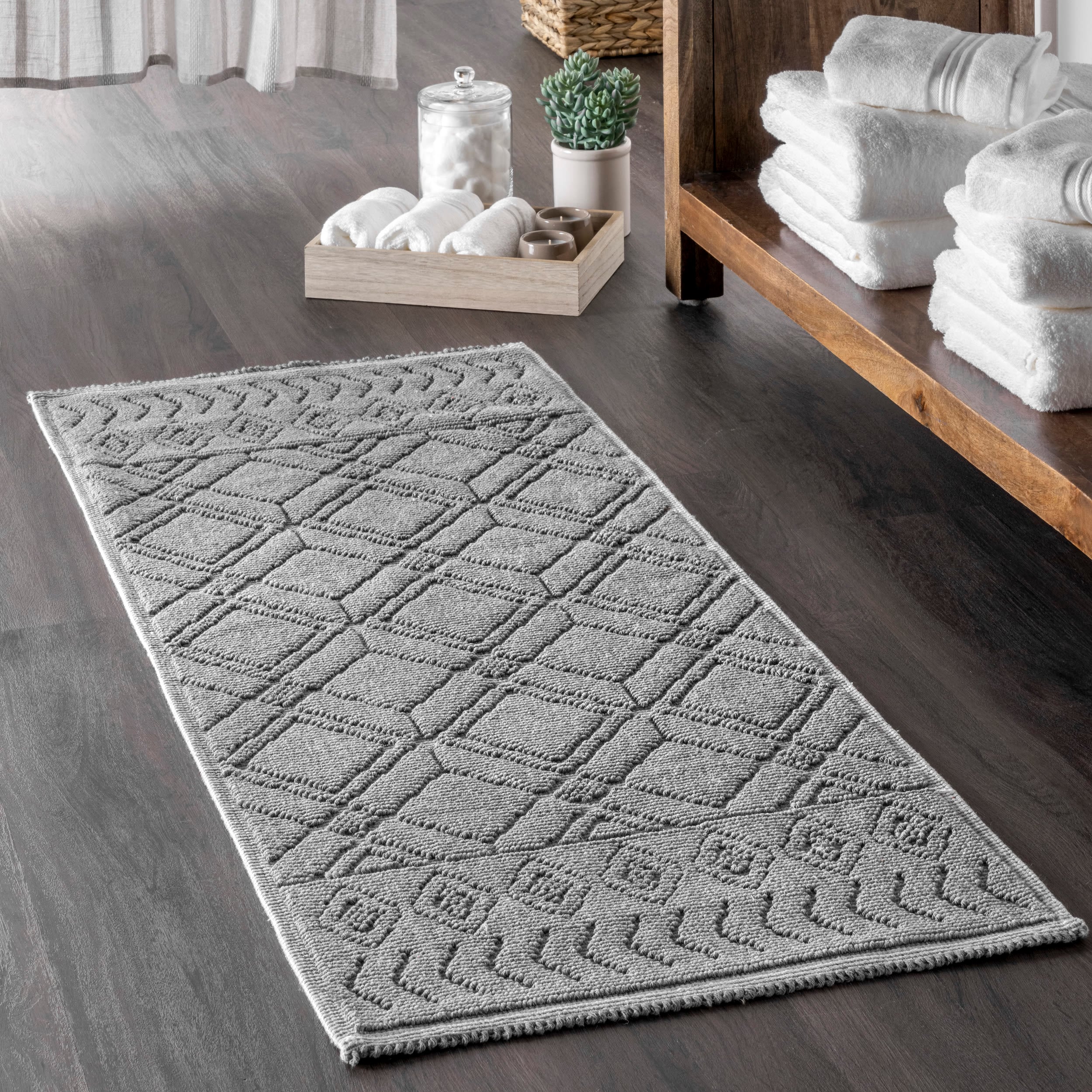 nuLOOM PSKO05A-1502 17-in x 24-in Grey Cotton Bath Mat