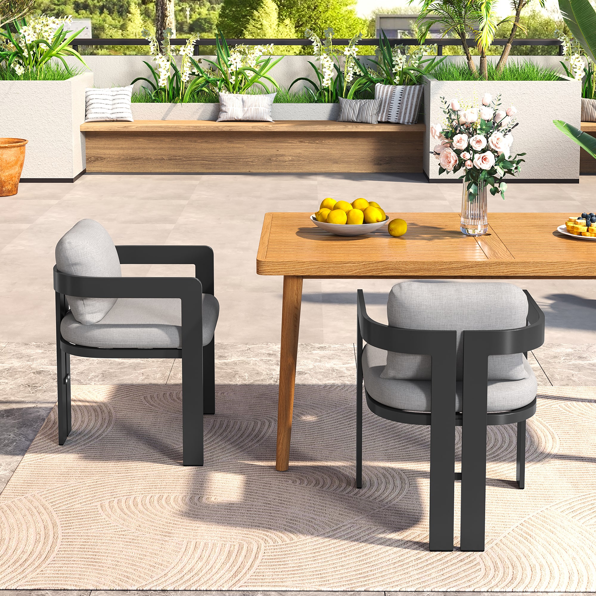 Mondawe - 2-Piece Outdoor Aluminum Dining Chair with Grey Cushion