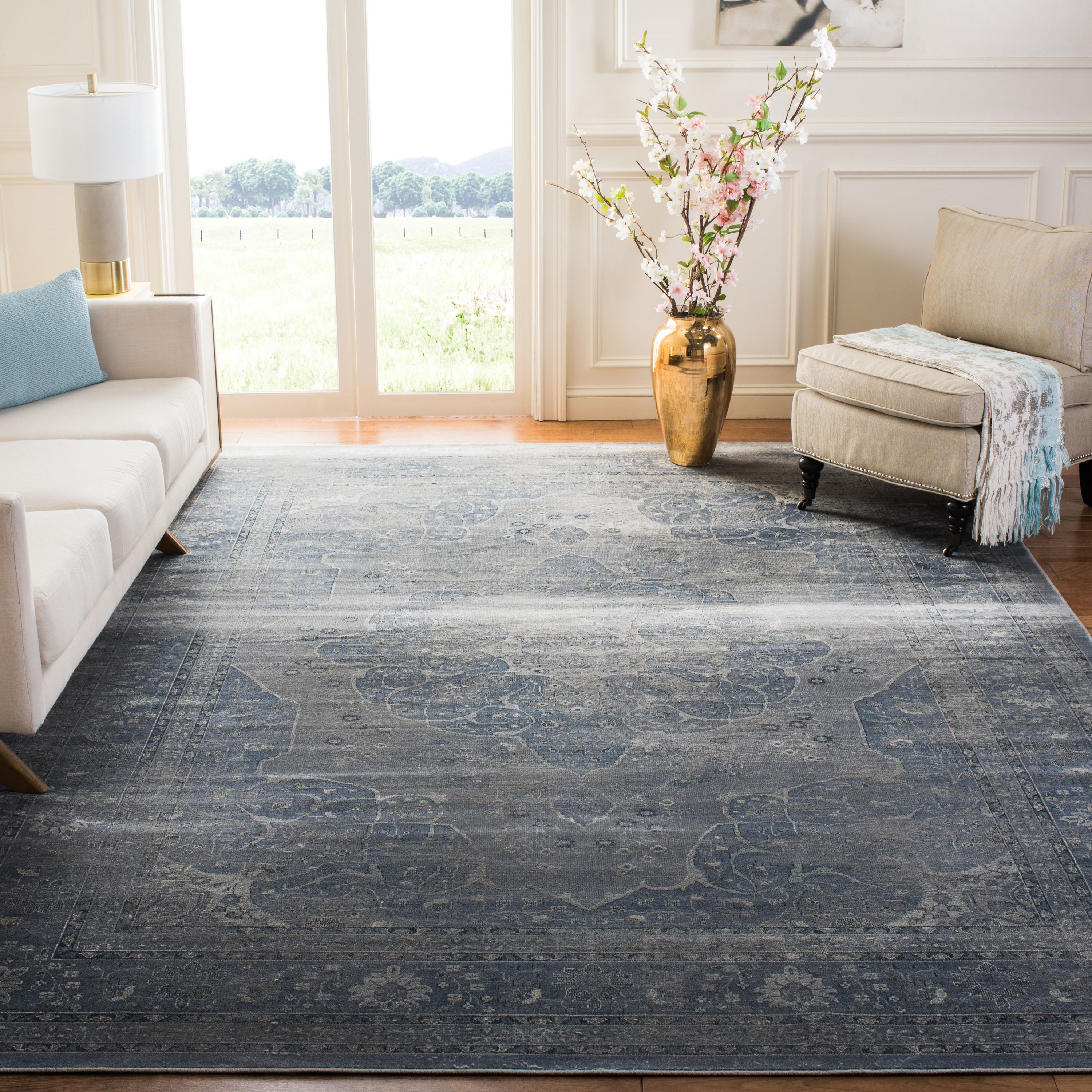 Safavieh VTG158-7110-8 Vintage Kerman 8 x 10 (ft) Loomed Synthetic Light Gray/Light Blue Rectangular Indoor Distressed/Overdyed Vintage Area rug
