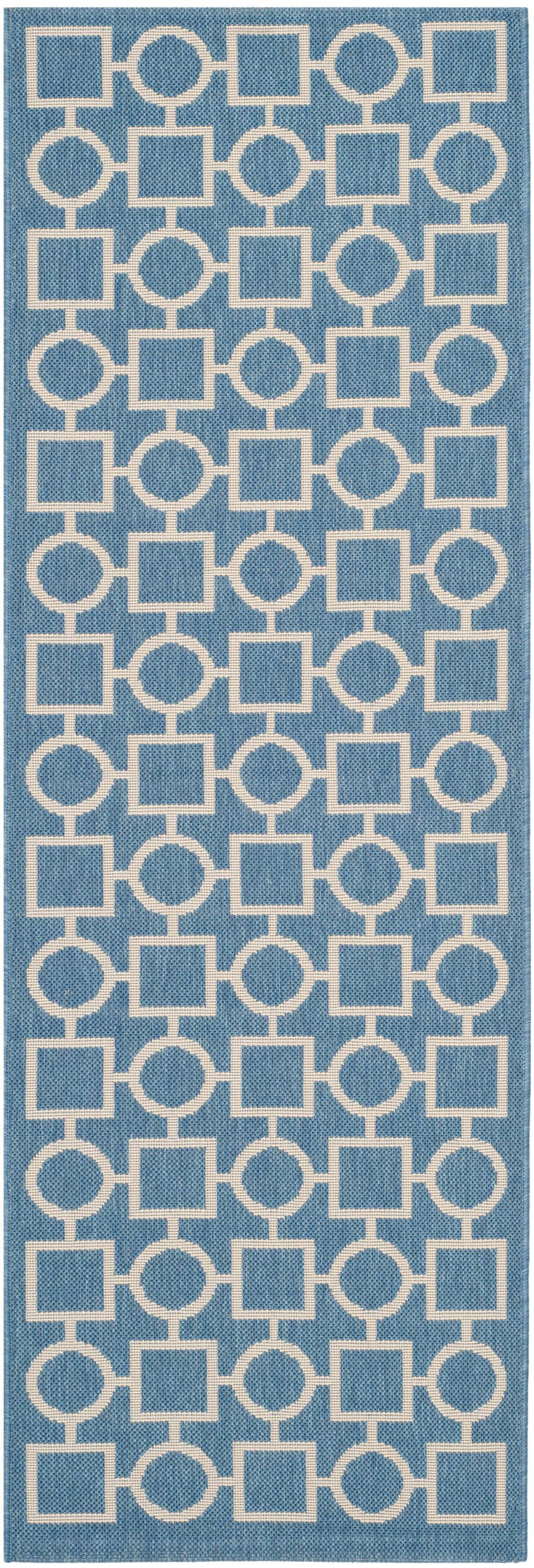 Safavieh Courtyard Velin 2 X 7 (ft) Blue/Beige Indoor/Outdoor Geometric ...