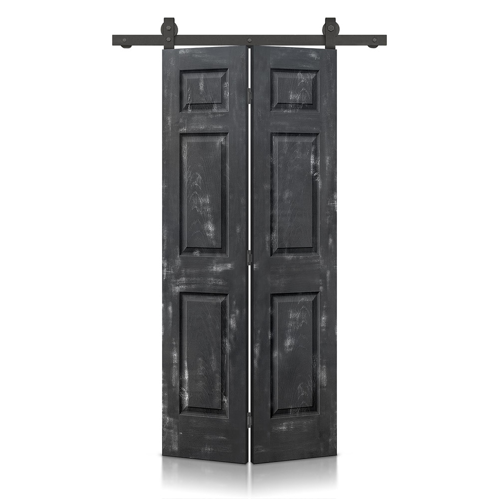 CALHOME 1100-2-T+6P-30-EBSRA 30-in x 80-in Vintage Black MDF Hollow core Single Barn Door (Hardware Included)