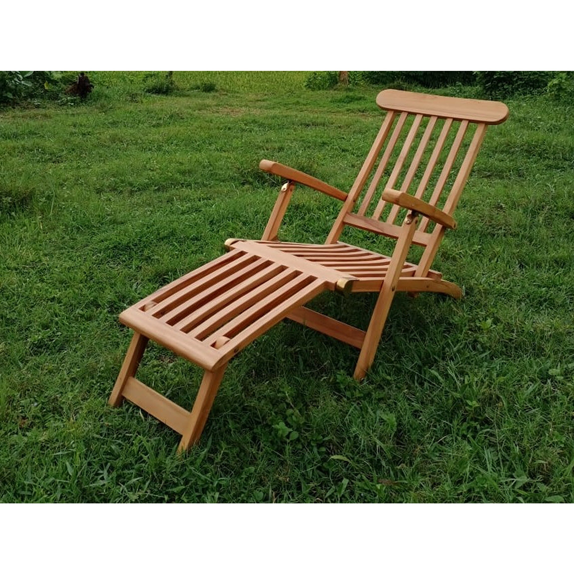 Courtyard Casual 5228 Basic Teak Natural Wood Frame Chaise Lounge Chair with Sling Seat