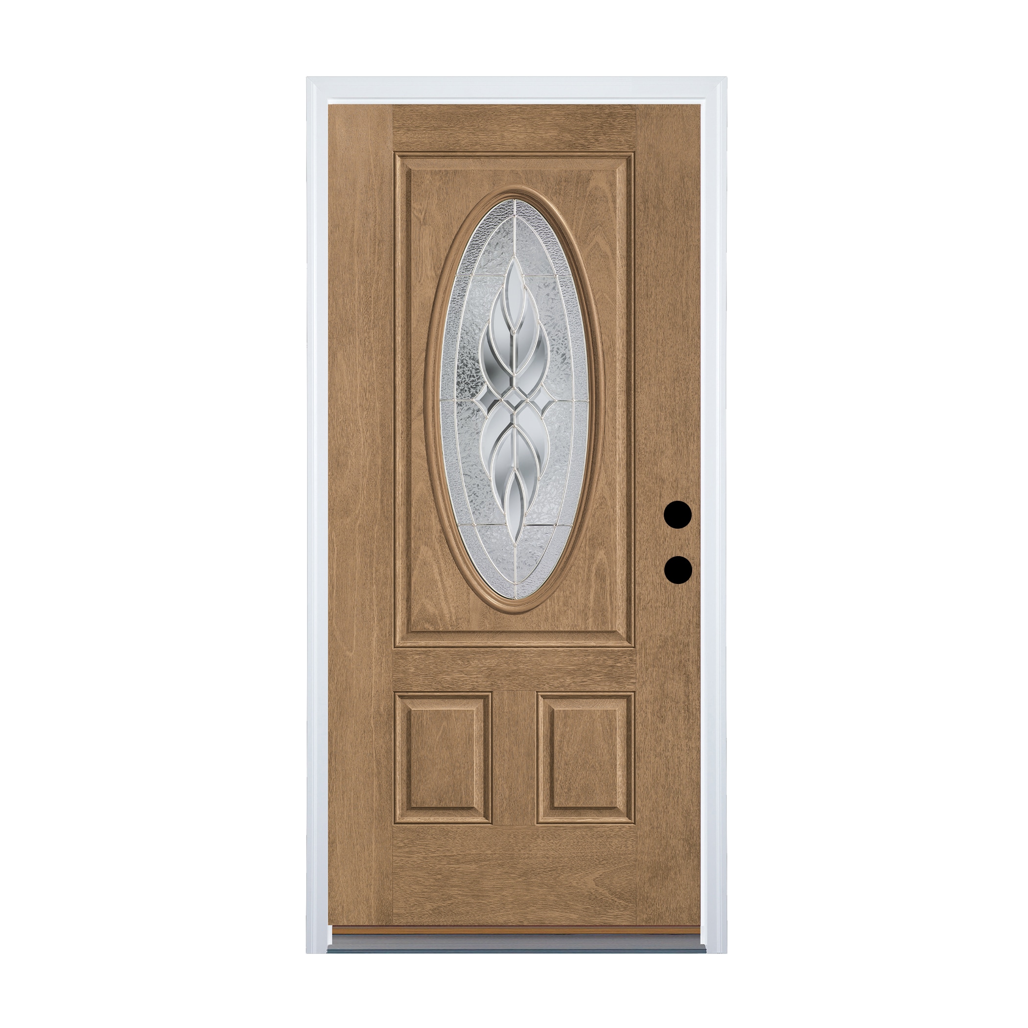 Therma-Tru Varissa 36-in x 80-in x 4-9/16-in Fiberglass Oval Lite Left-Hand Inswing Beechwood Stained Prehung Front Door with Brickmould Insulating -  TT649516SOS