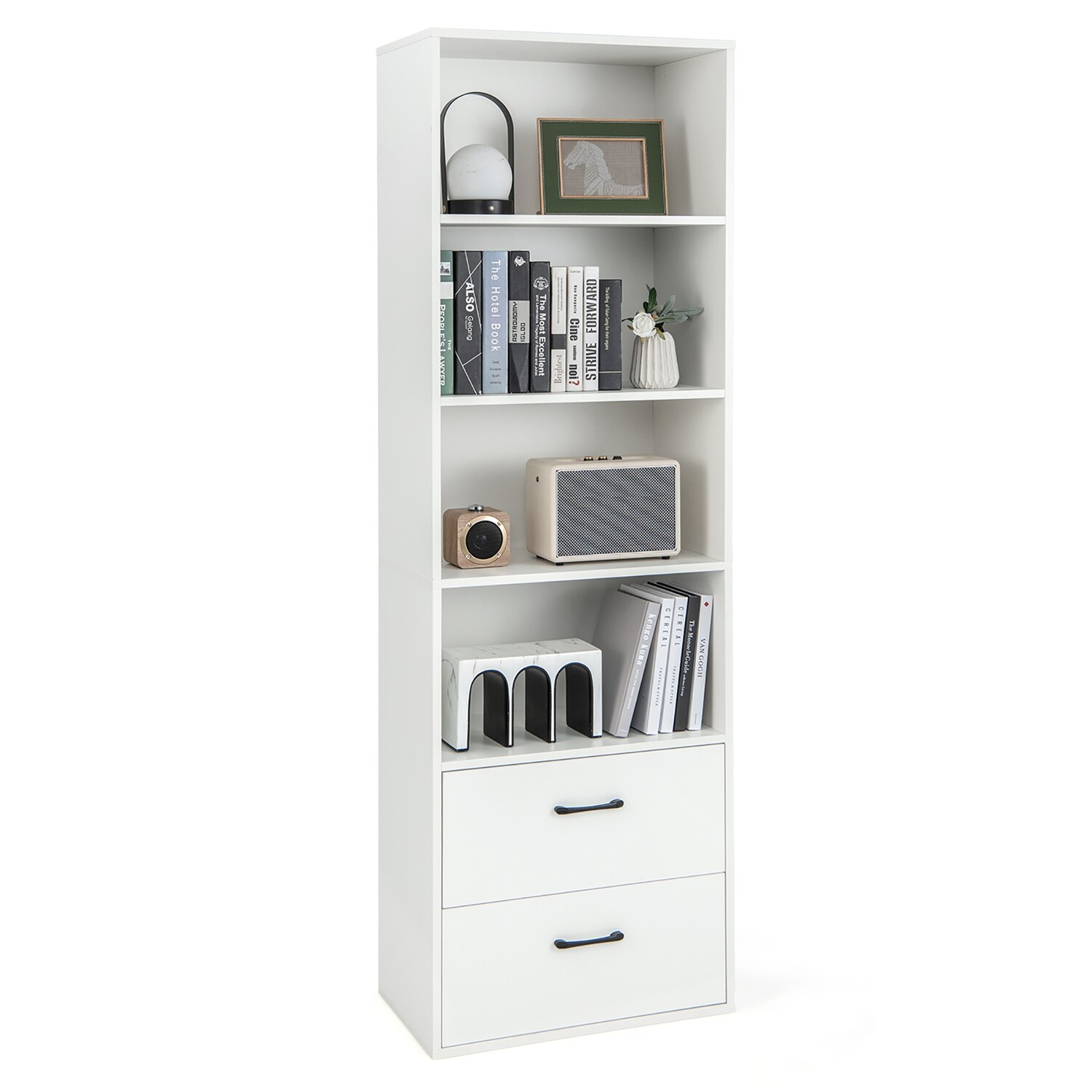 Costway  6-Tier Tall Bookshelf Freestanding Modern Bookcase White Storage Cabinet