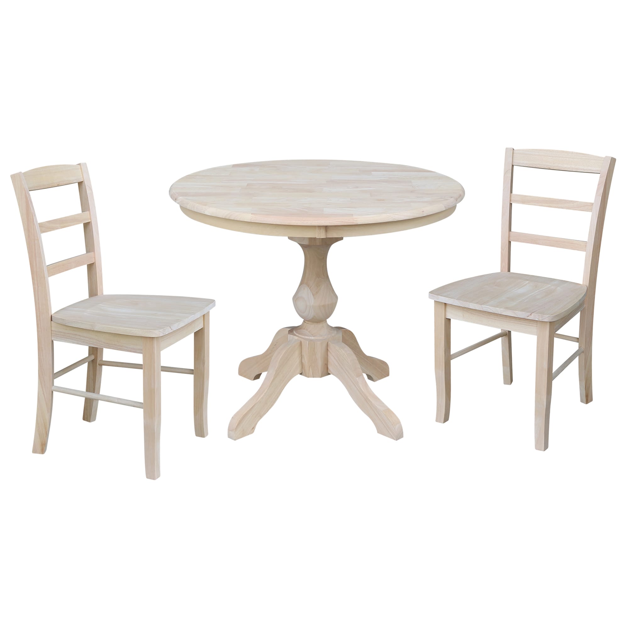 International Concepts K-36RT-11B-C2-2 Unfinished Casual Dining Room Set with Round Table ( Seats 2 )