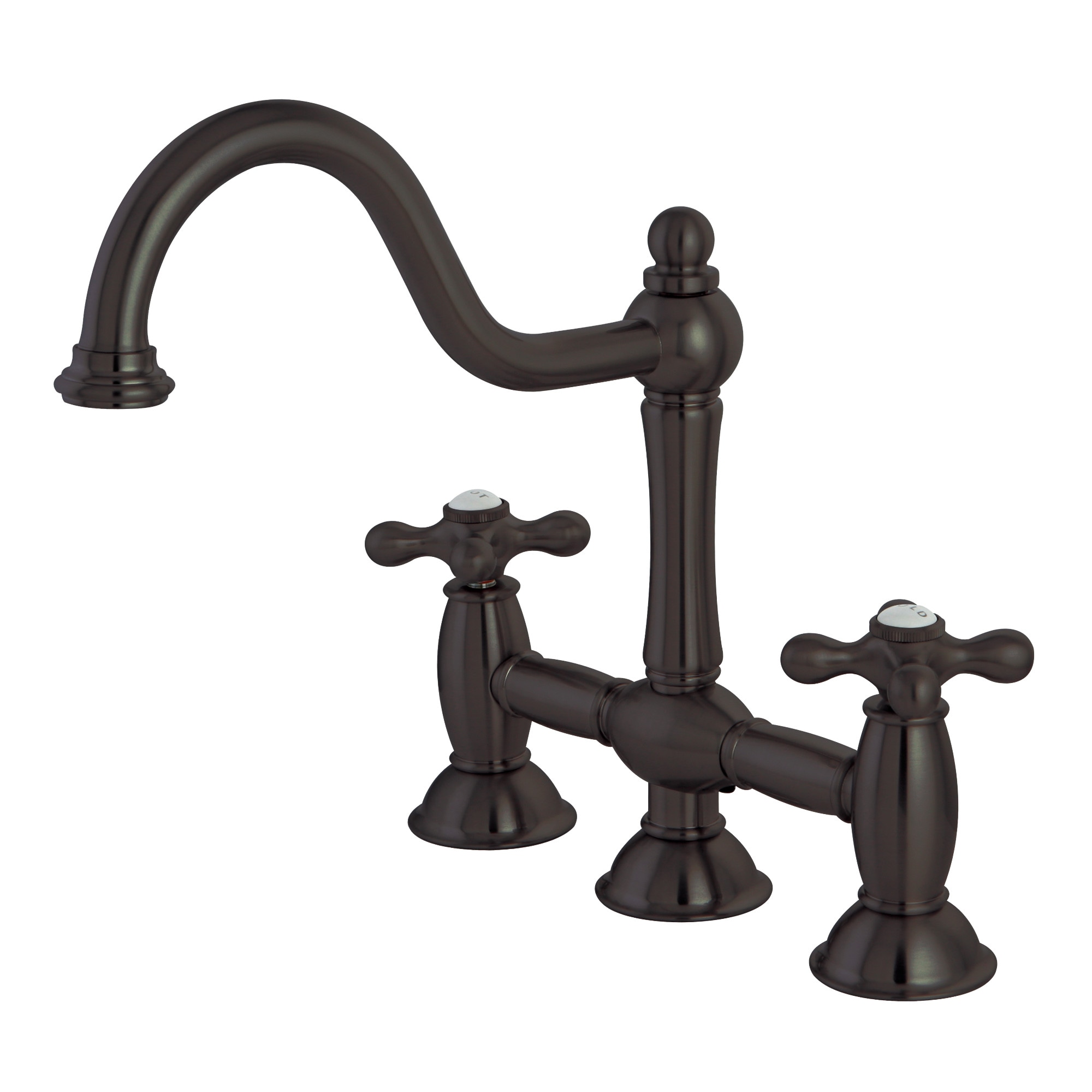Kingston Brass WLKS3785AX Restoration Oil-rubbed bronze Double Handle Deck-mount Bridge Kitchen Faucet