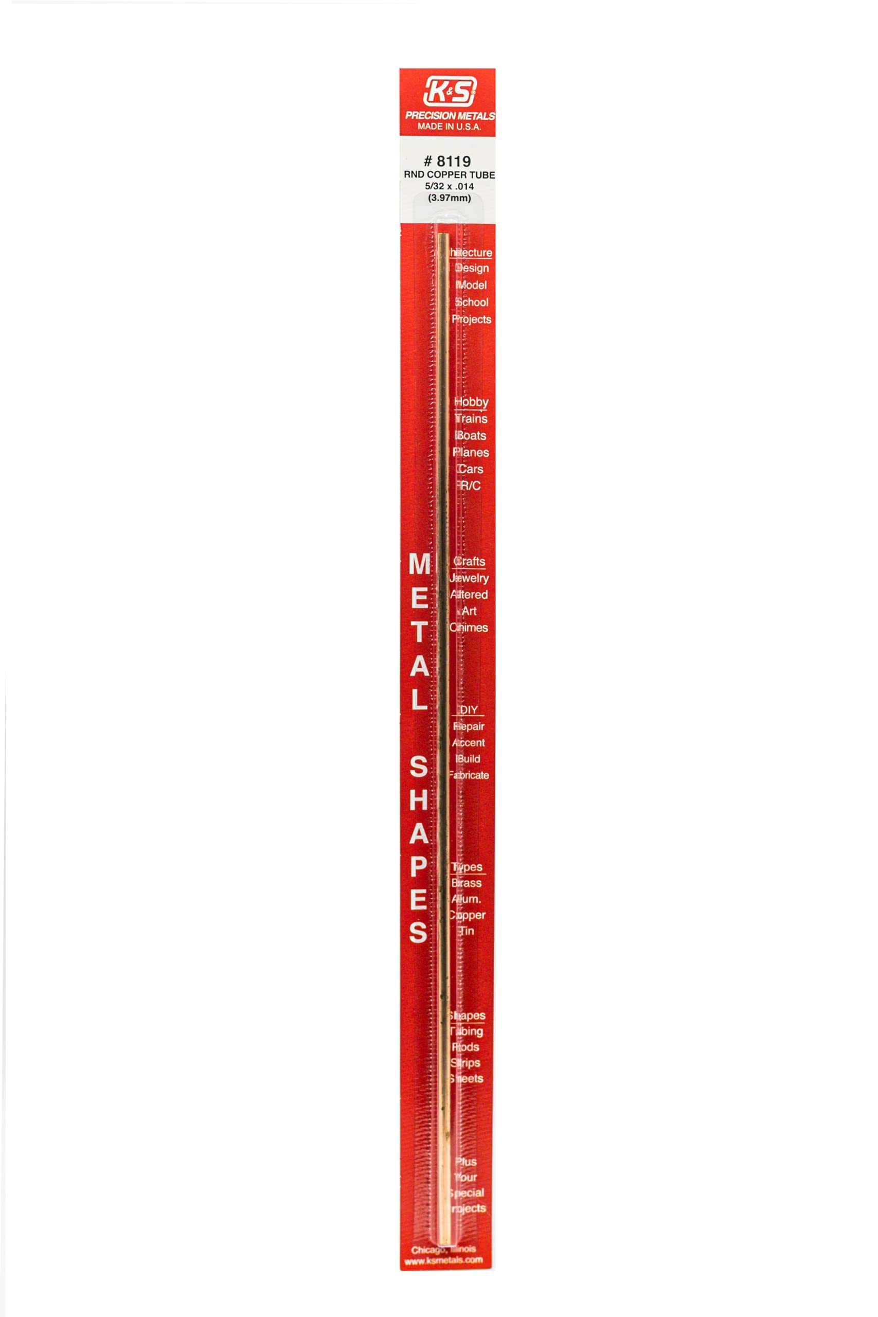 K&S Precision Metals K S 8119 Round Copper Tube 5/32 OD x 0.014 Wall x 12 Long 1 Tube Made in USA #8119