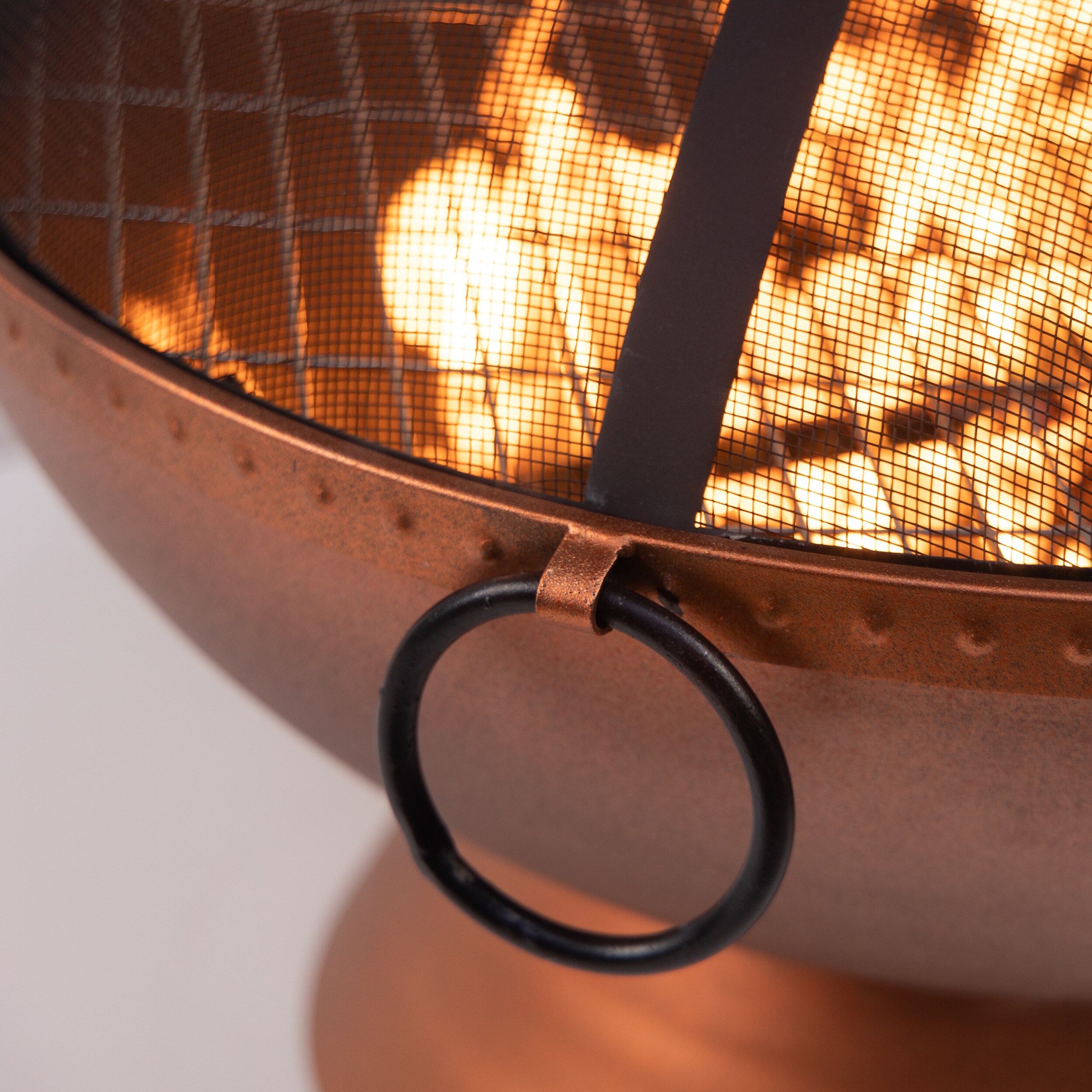Bronze Round Steel Wood Burning Fire Pit with Spark Screen