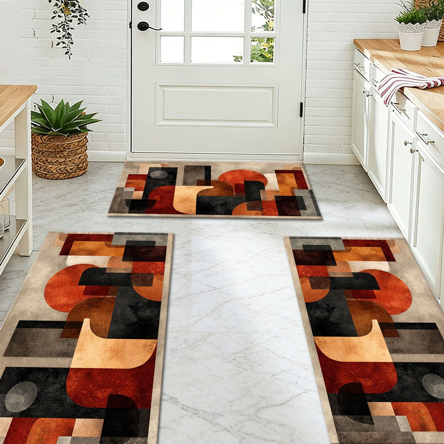 Tammesy 3-Piece Non-Slip Washable Abstract Kitchen Mat Set for Sink ...