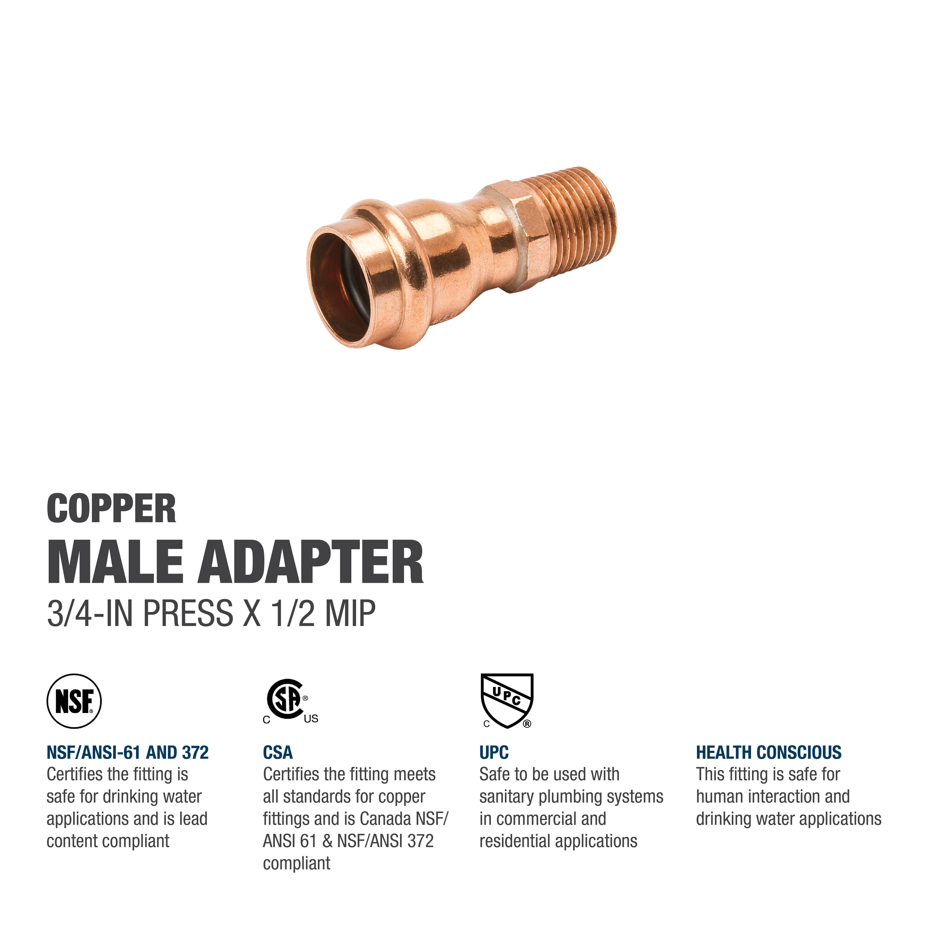 Streamline 3/4-in x 1/2-in Copper Press Reducing Male Adapter in the Copper  Pipe & Fittings department at