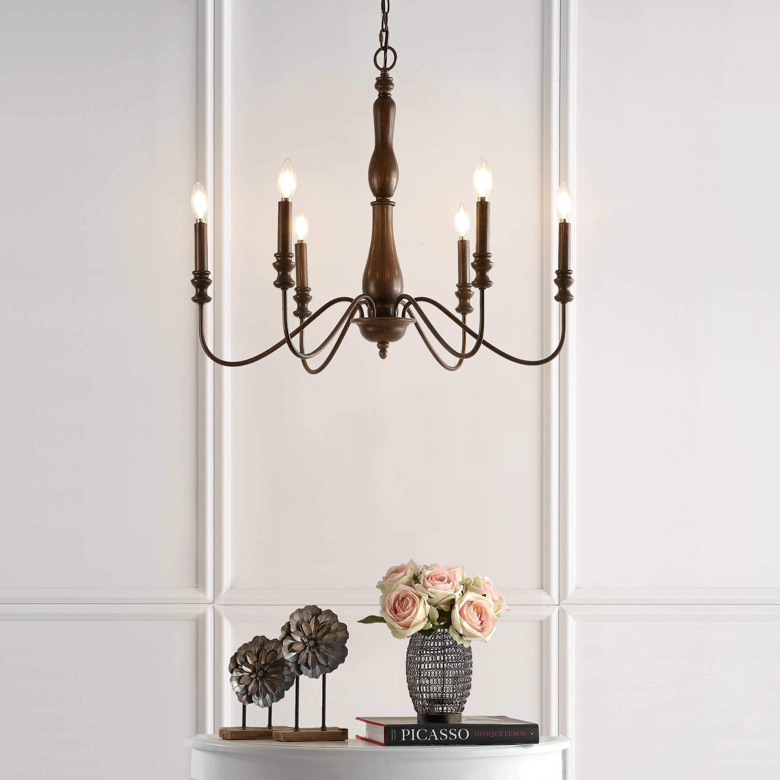 Victoria 29" Rustic Brown Iron 6-Light LED Candle Chandelier