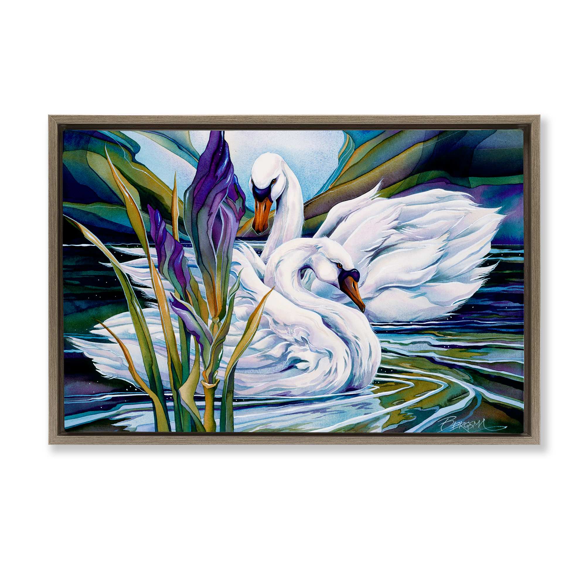 Stupell Industries BT-348-FFE-20X30 Swans with Abstract Pond Ripples Floating Frame design by Jody Bergsma