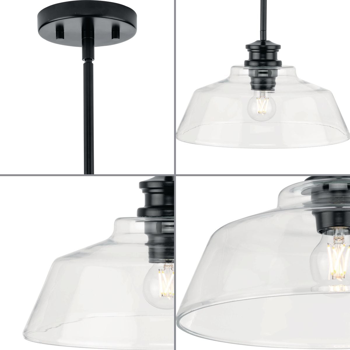 Matte Black Glass Dome Pendant Light with Nickel Accents
