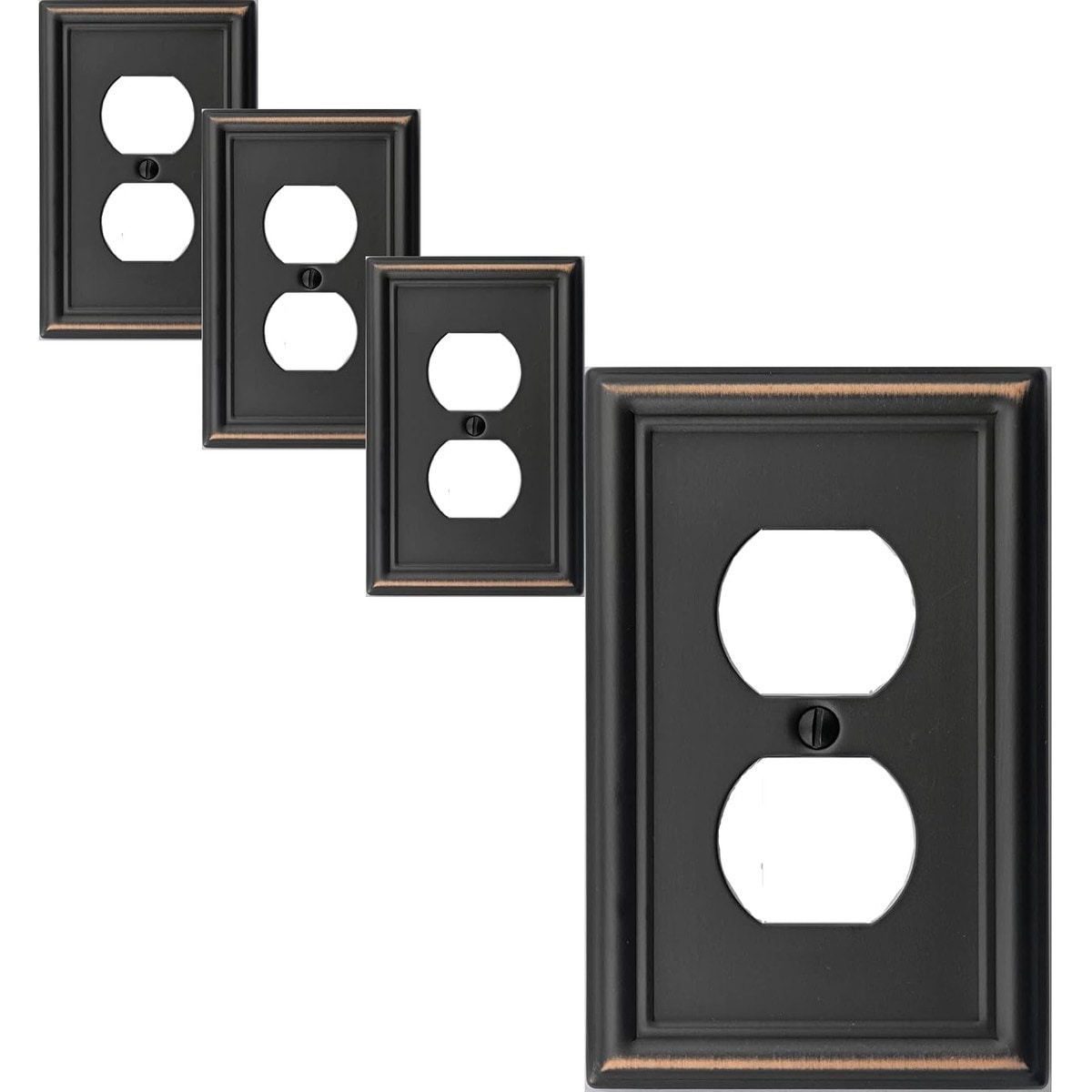 Jokupey  4 Pack Single Duplex Outlet Light Switch Cover Metal Wall Plate Aged Bronze 1 Gang Oil Rubbed Bronze for Receptacle Midsize Durable