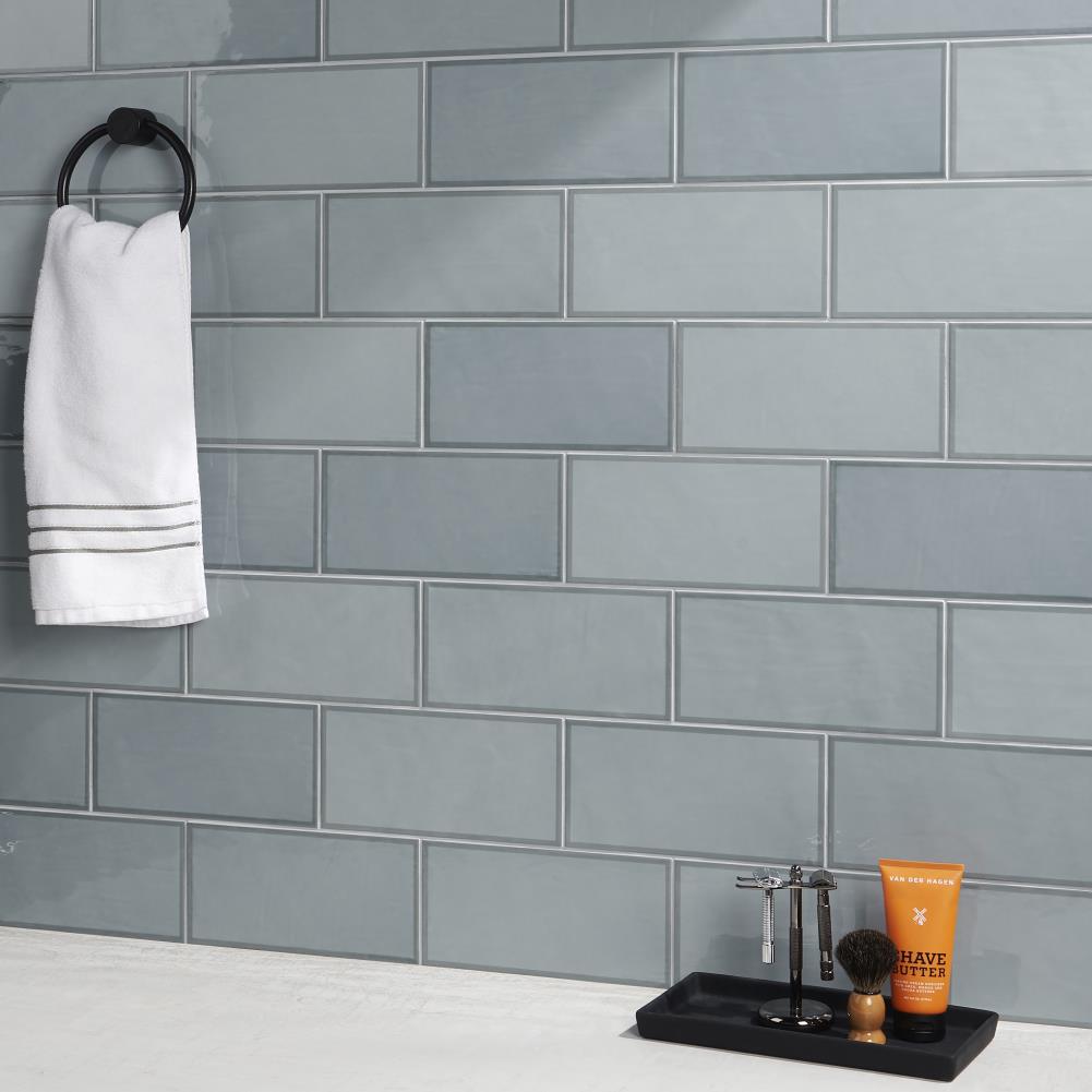 Artmore Tile Polygon Blue 5-in x 10-in Polished Ceramic Subway Wall ...