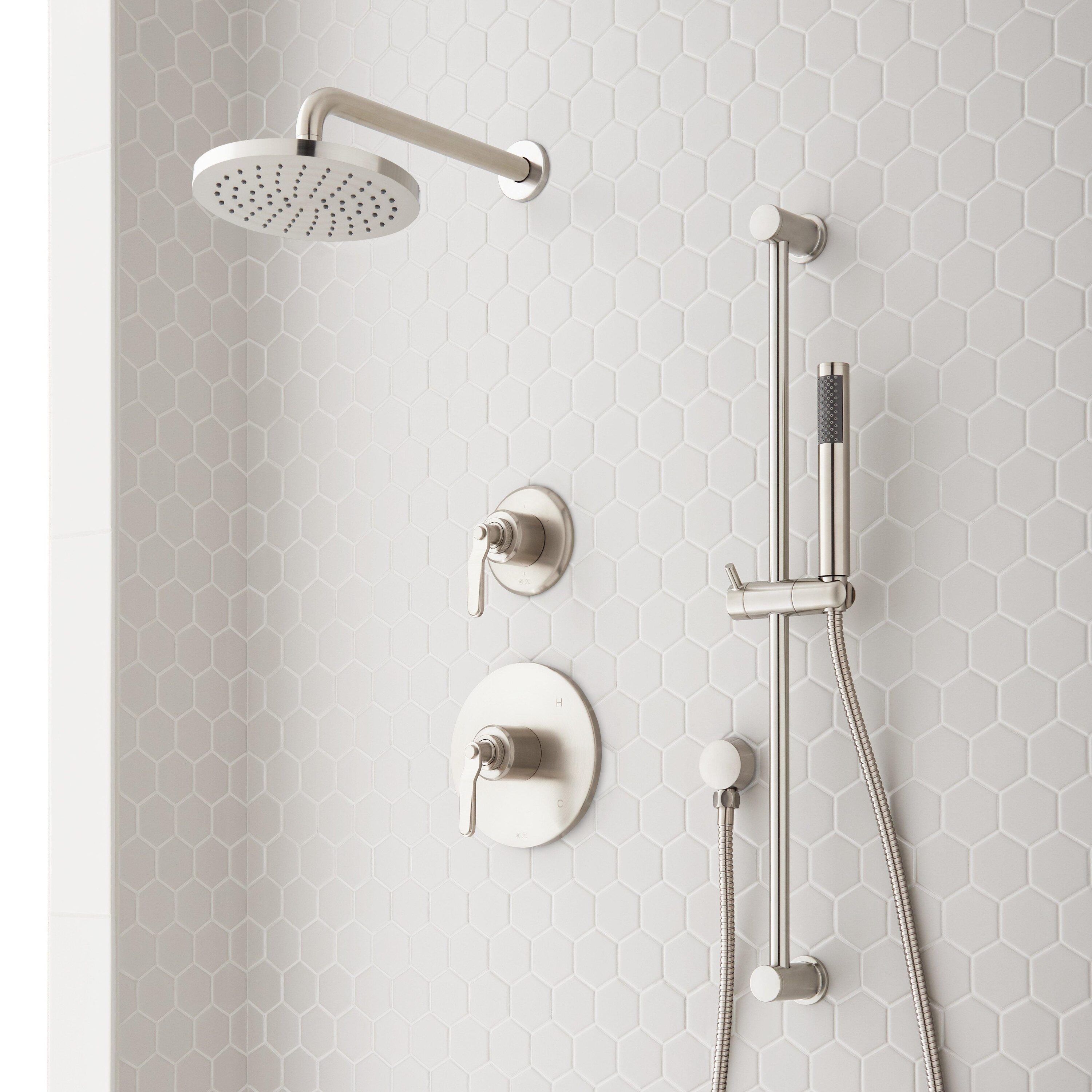 Signature Hardware 478468 Brushed Nickel 2-handle Single function 8-Inches Round Bathtub and shower Faucet with Valve