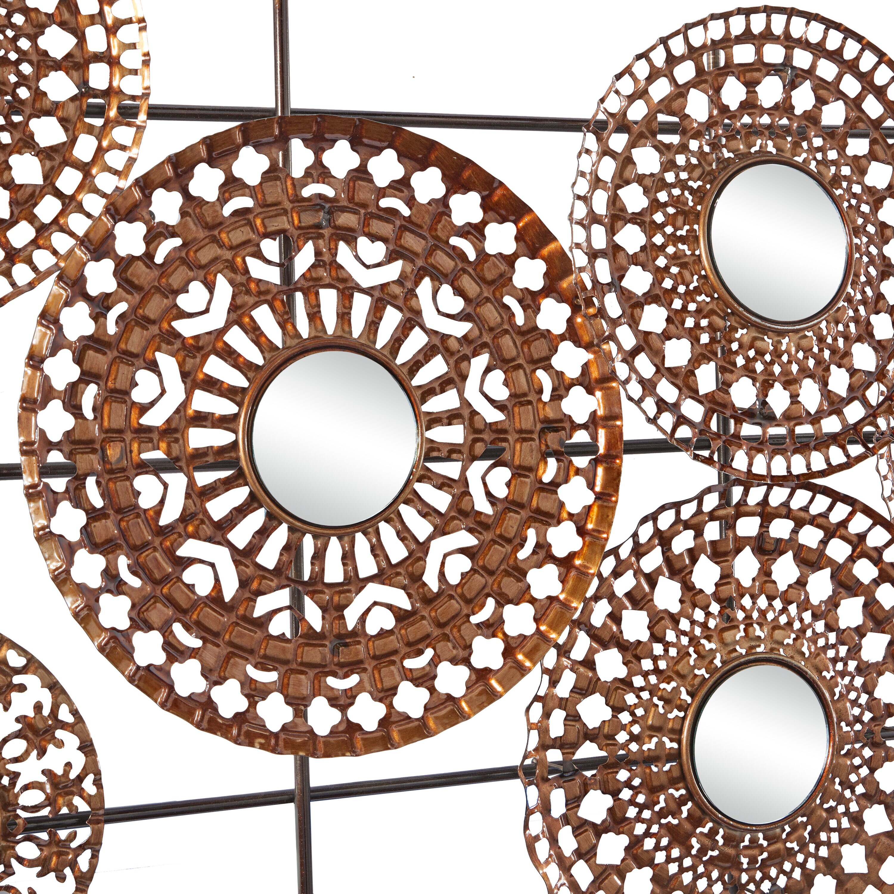 Bronze Metal Abstract Wall Sculpture with Mirrored Accents