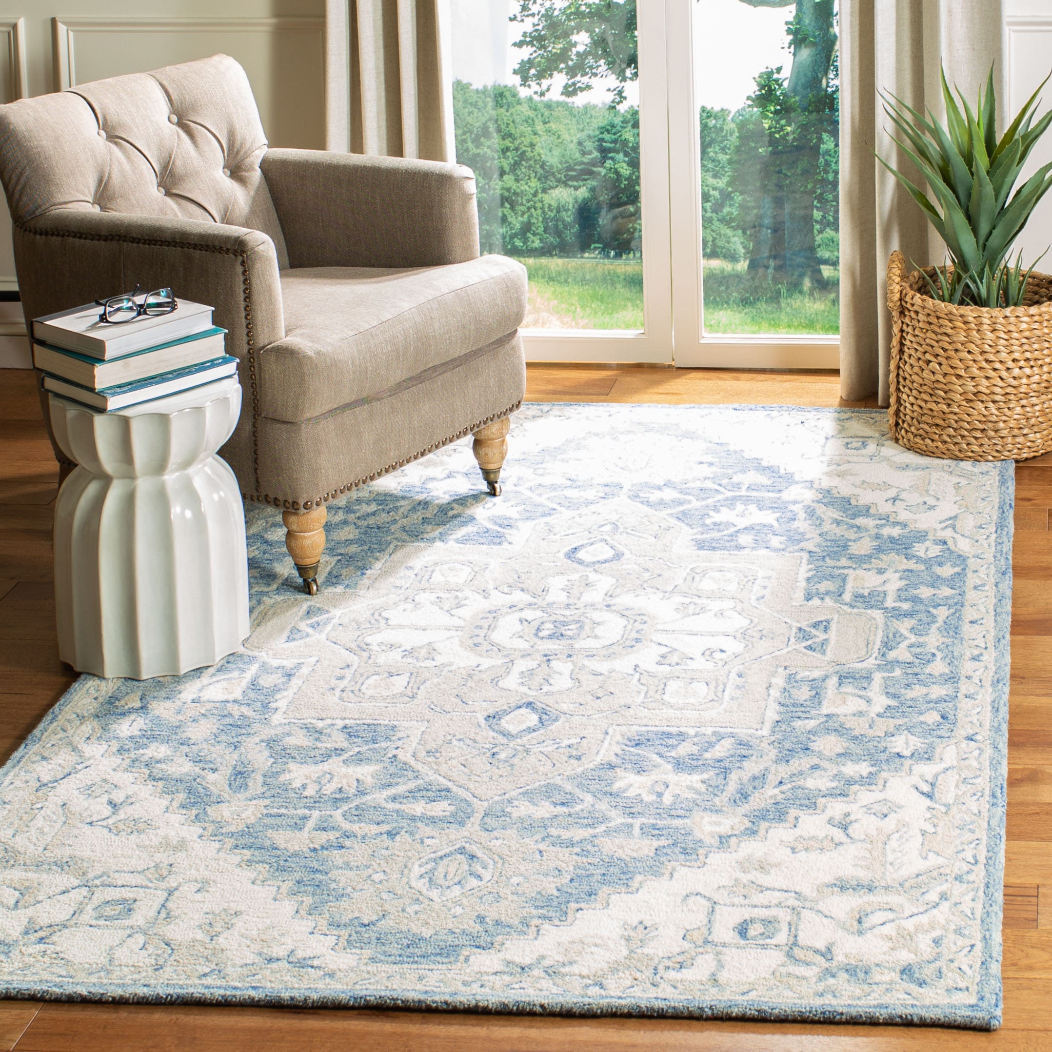  Micro Loop 503 Blue/Ivory Traditional 5ft x 8ft Medium Rectangle Rug