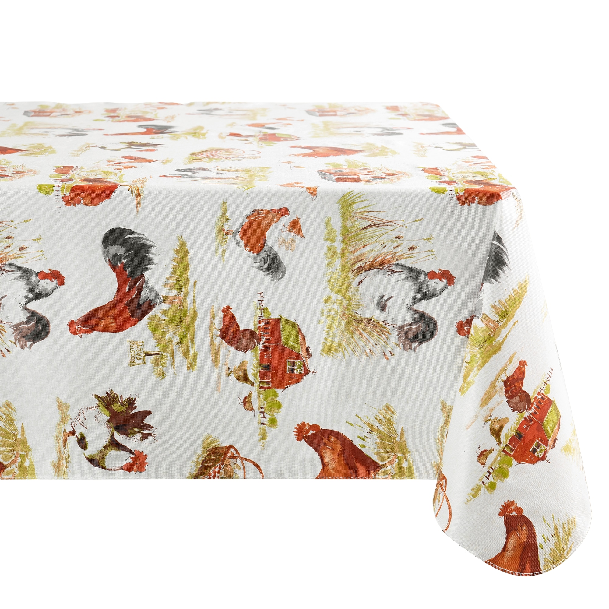 Elrene Home Fashions 194590058623 Vintage Rooster Farm Printed Vinyl 52"x70" Indoor/Outdoor Multicolor Table Cover for 5-ft rectangle