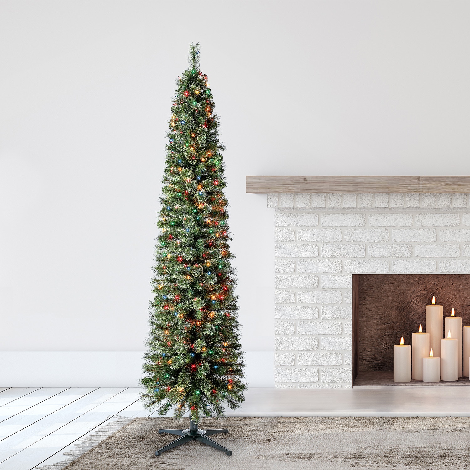 7-Foot Slim Pine Christmas Tree with Multi-Color Lights