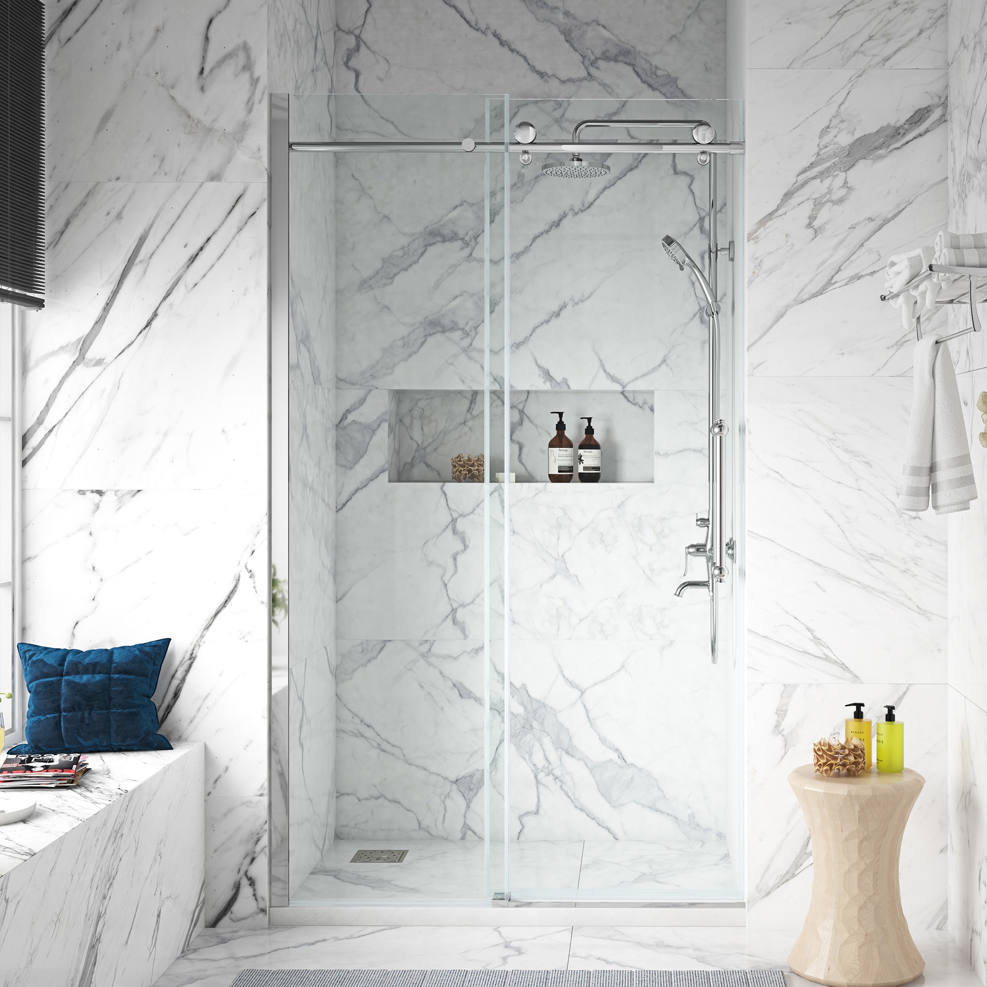 allen + roth Ellum Polished Chrome 461/2in to 48in W x 78.75in H